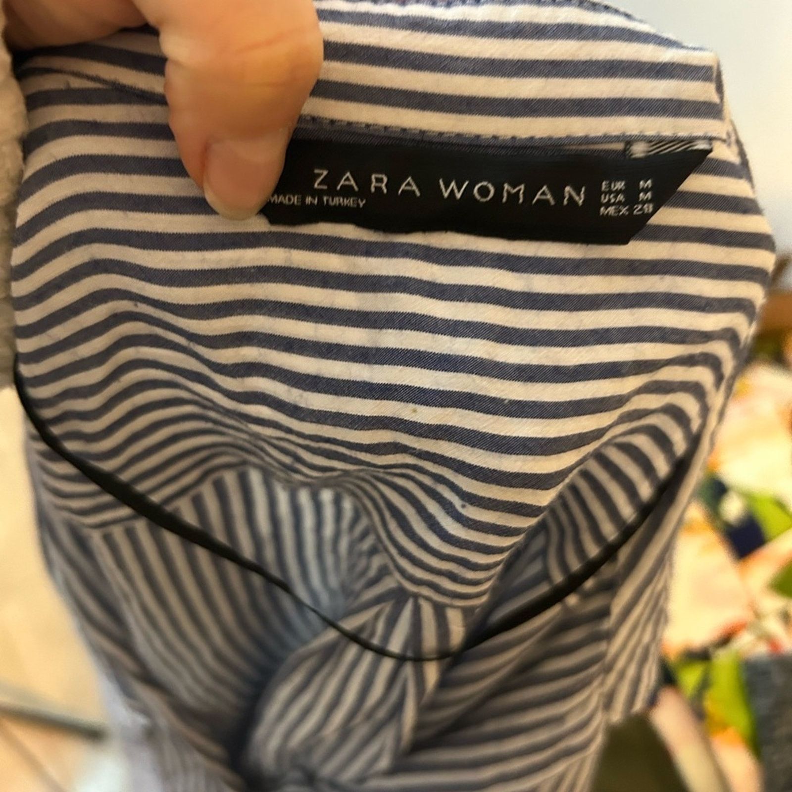 Zara Zara Blue Striped Pocket Boyfriend Shirt Size M / US 6-8 / IT 42-44 - 3 Thumbnail