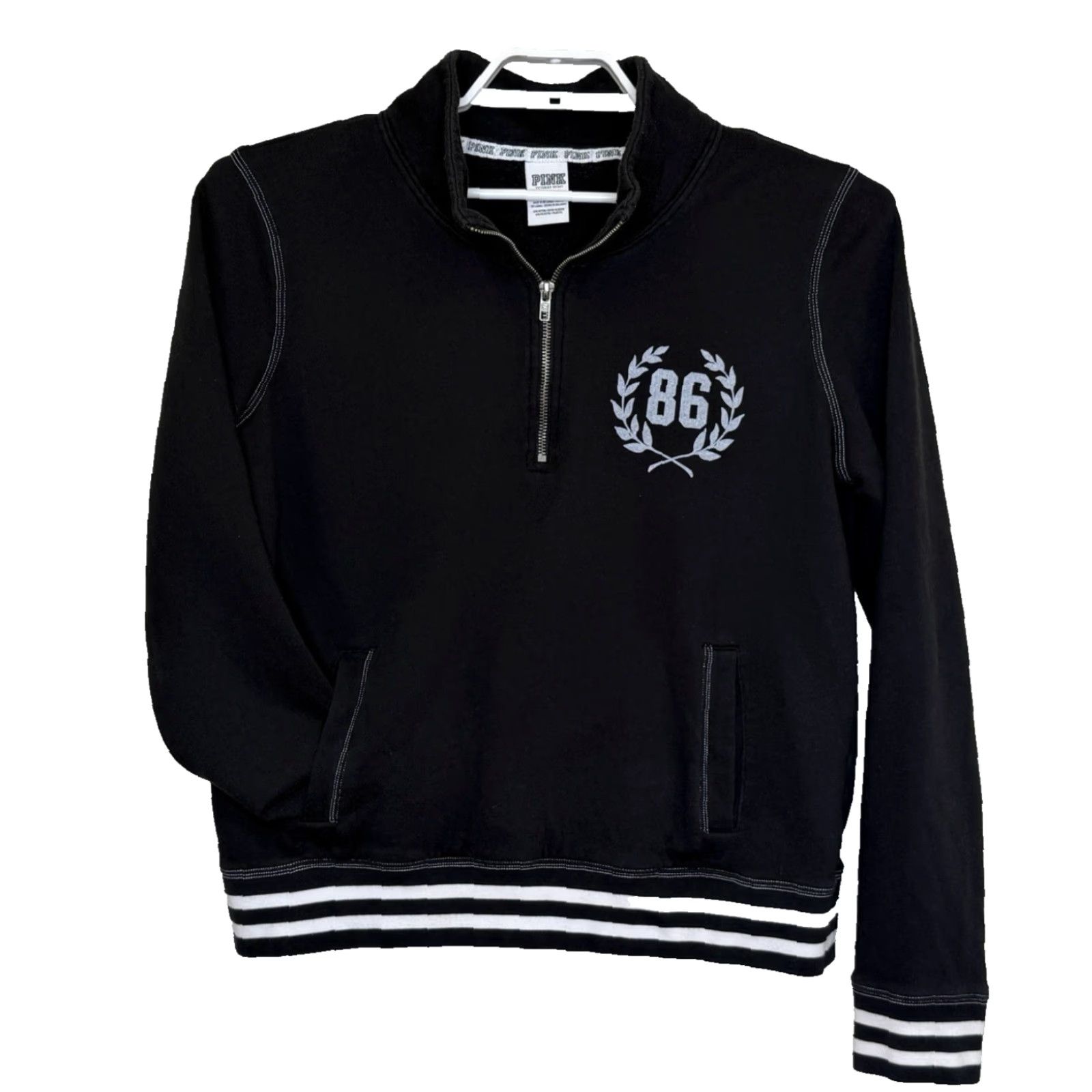Victoria's Secret PINK Victoria's Secret Sweatshirt 1/4 Zip Pullover Black Womens Large Logo Pocket 2012 Size L / US 10 / IT 46 - 2 Thumbnail