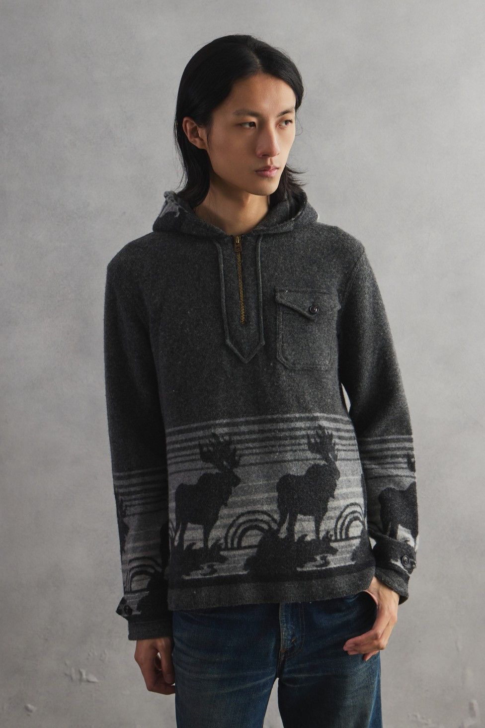 RRL Ralph Lauren RRL Ralph Lauren Zip-Neck Wool Blend Knit with Deer Motif Size US S / EU 44-46 / 1 - 2 Thumbnail