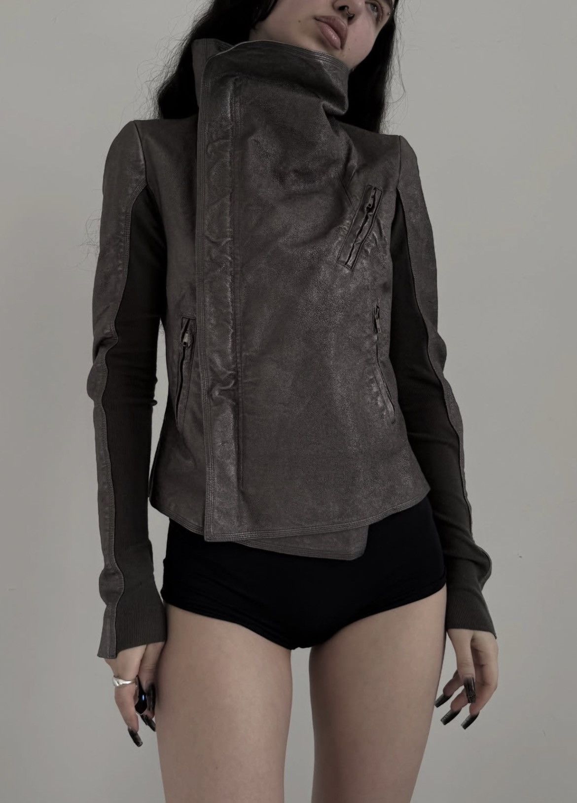 Japanese Brand 2000s Black Stalker Asymmetrical Suede Jacket RICK OWENS STY Size US M / EU 48-50 / 2 - 7 Thumbnail