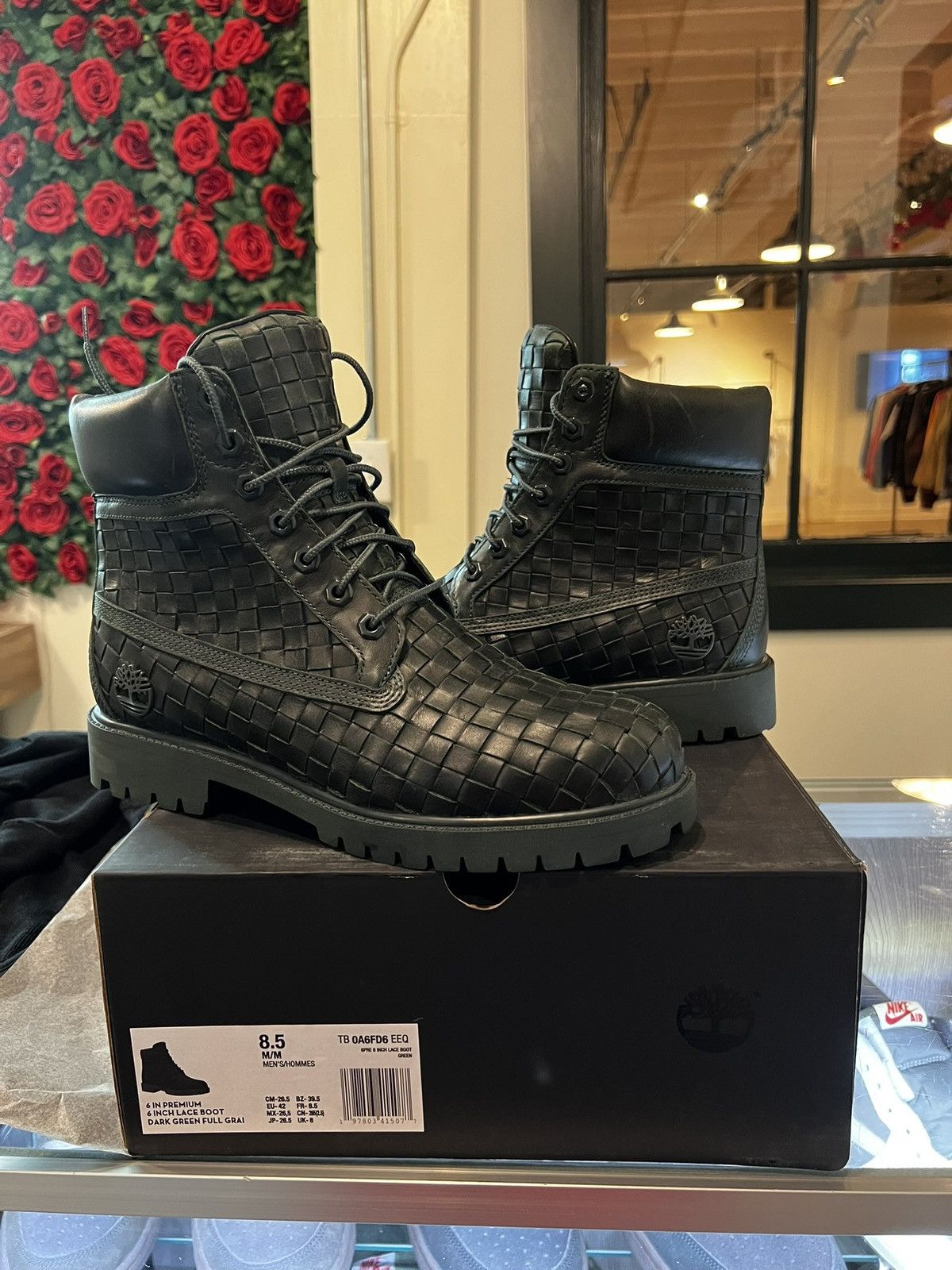 Kith × Timberland Dark Green Woven Leather Boots | Grailed
