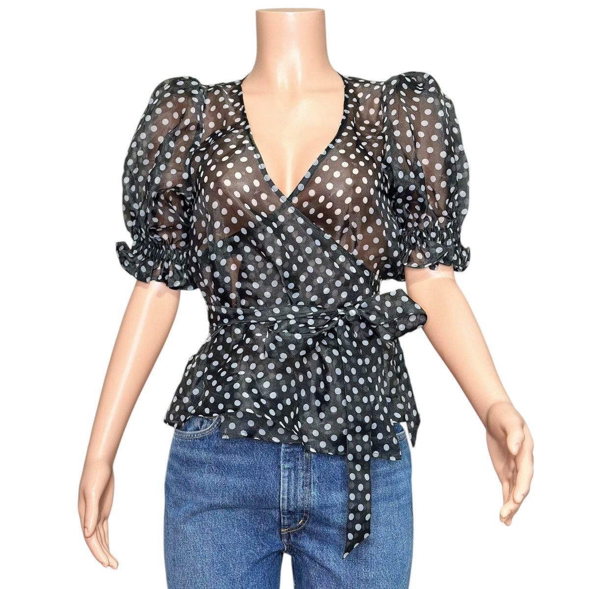 Selkie NEW SELKIE Cloud 9 Organza Wrap Blouse, Black Spot, XS Size XS / US 0-2 / IT 36-38 - 3 Thumbnail