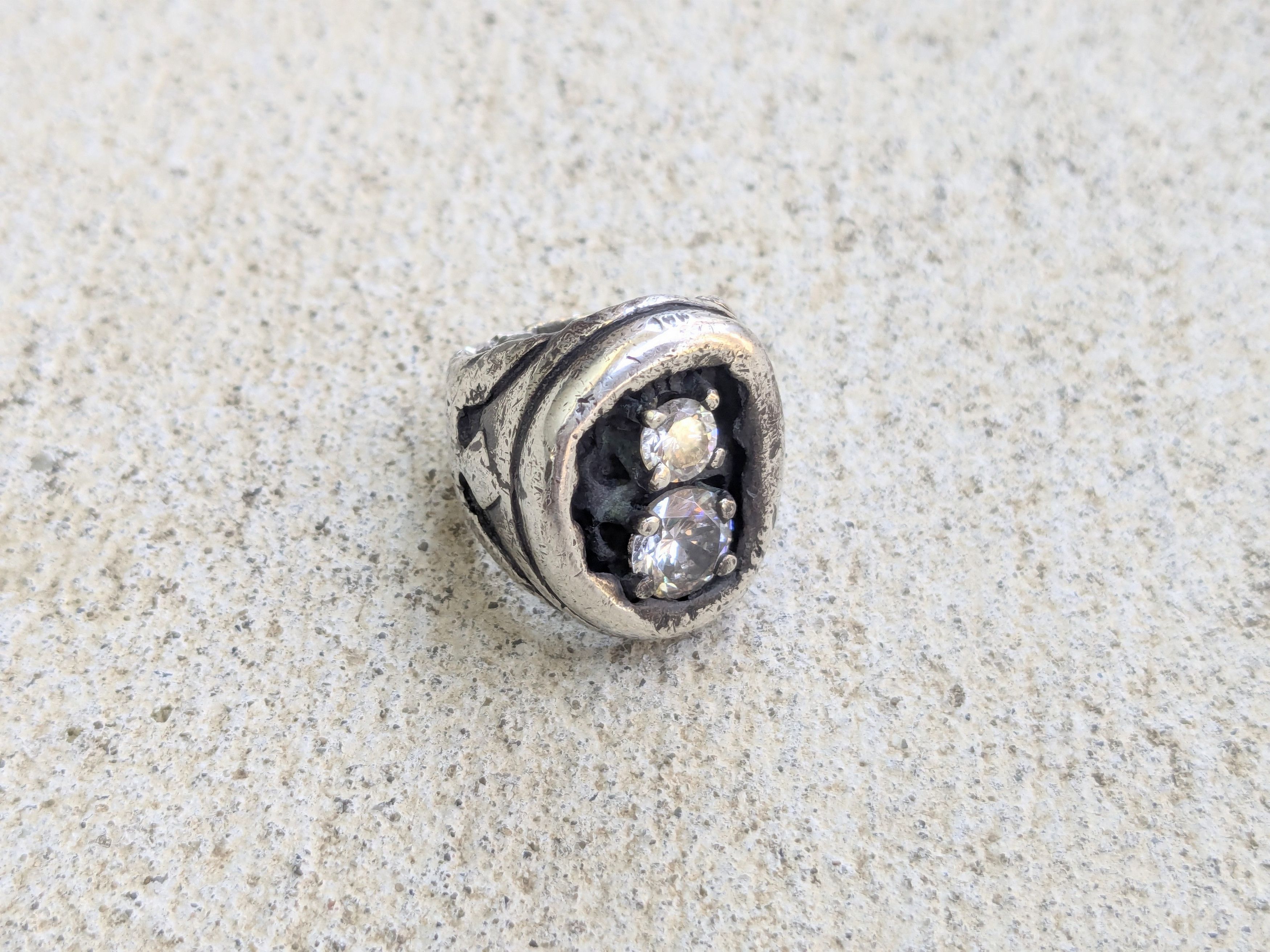 Other Vintage Sterling Silver Ring CZ 6 Trident Cocktail Pinky Size ONE SIZE - 2 Thumbnail