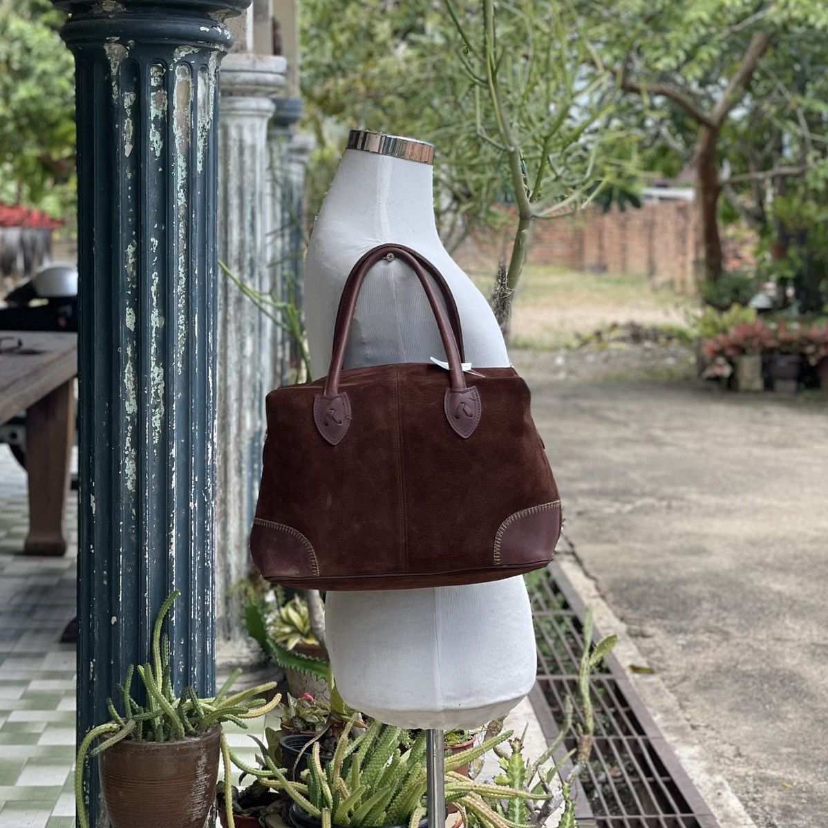 Vintage Assemble Dark Brown Suede Leather Bag