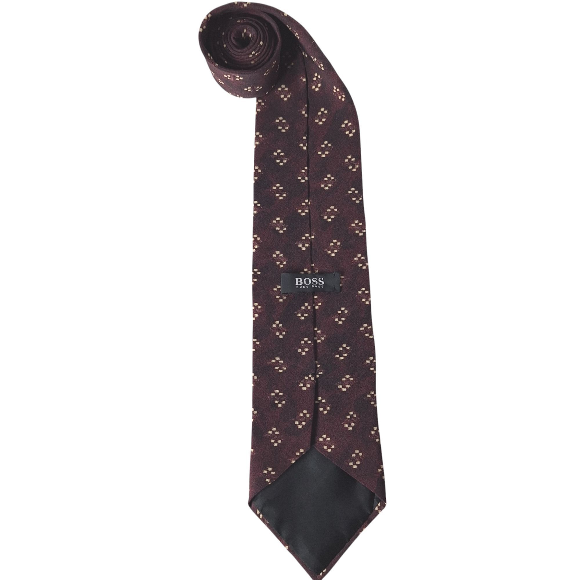 Hugo Boss Hugo Boss Silk Tie Burgundy Tan Diamond Geometric Pattern Ma Size ONE SIZE - 5 Thumbnail