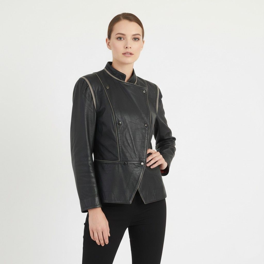 Vintage Vintage Women 38 S Jacket Black Leather Biker 7341 Size S / US 4 / IT 40 - 1 Thumbnail