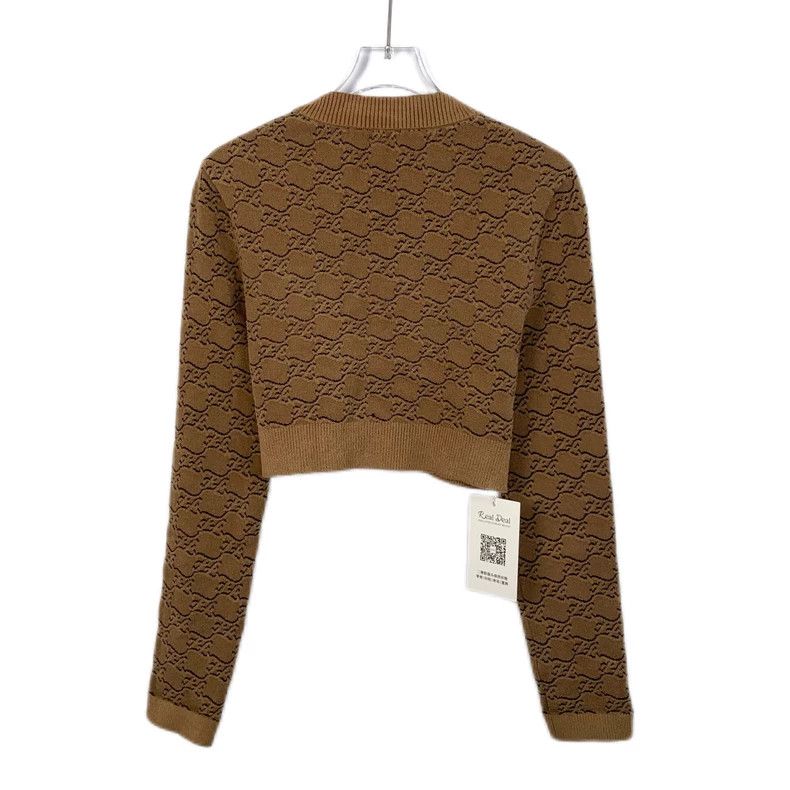 Fendi FENDI Dark brown patterned print V-neck knitted cardigan j Size XS / US 0-2 / IT 36-38 - 2 Thumbnail