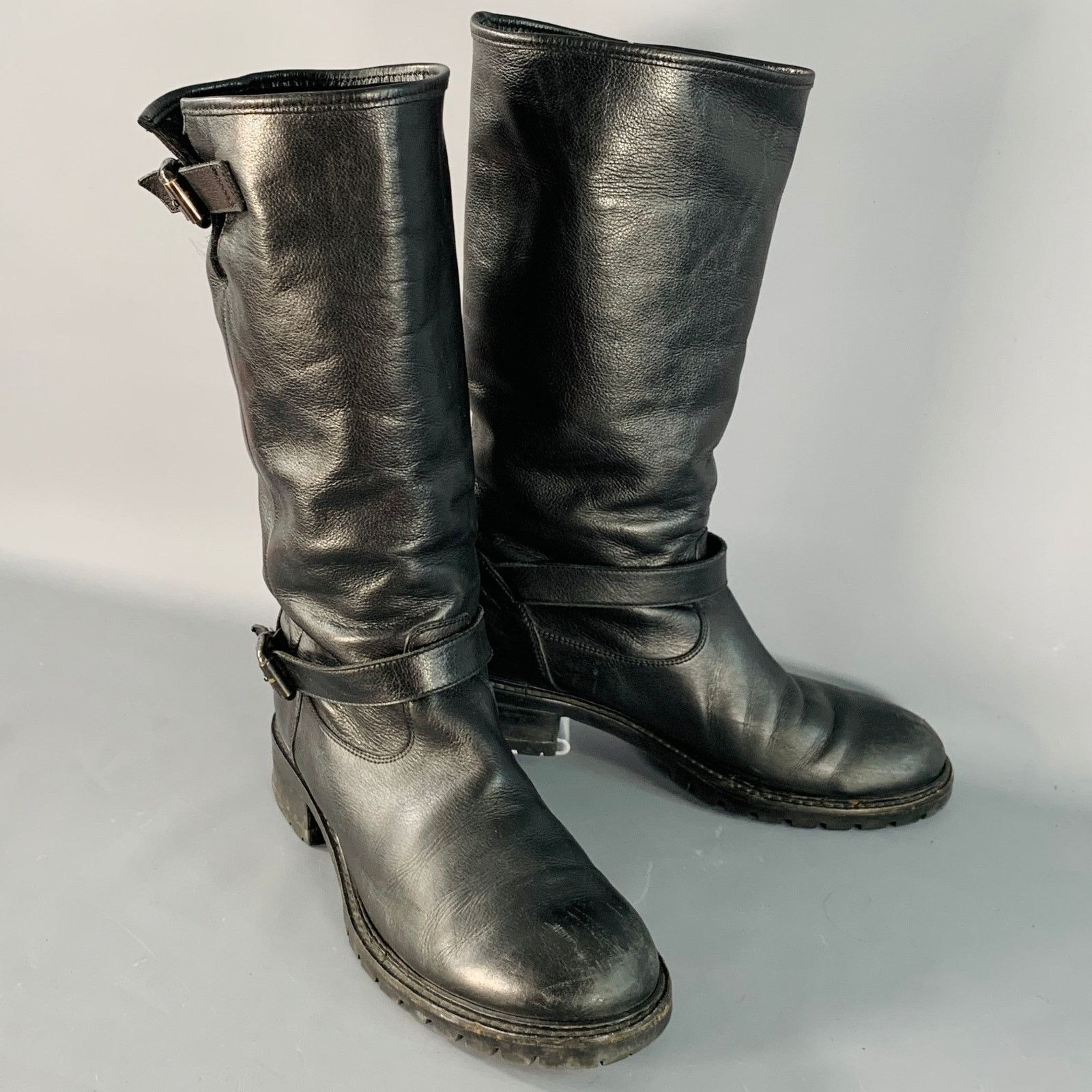 Fendi FENDI 9 Black Leather Shearling Lined Pull On Buckle Boots Size US 9 / EU 42 - 1 Thumbnail