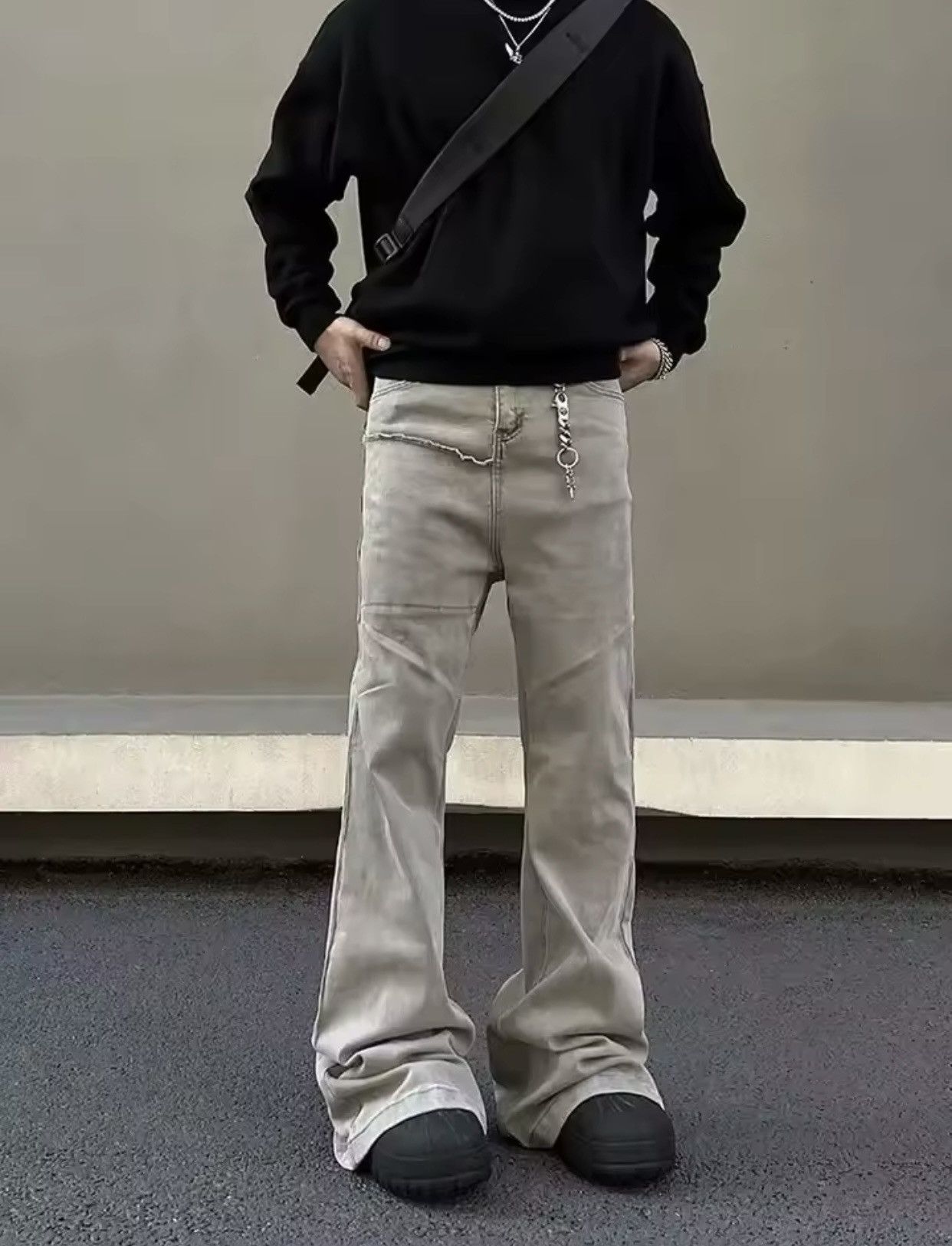 Japanese Brand × Jean Kanye Cyber Y2K Fashion Baggy Stacked Flare Jeans Size US 31 - 4 Thumbnail
