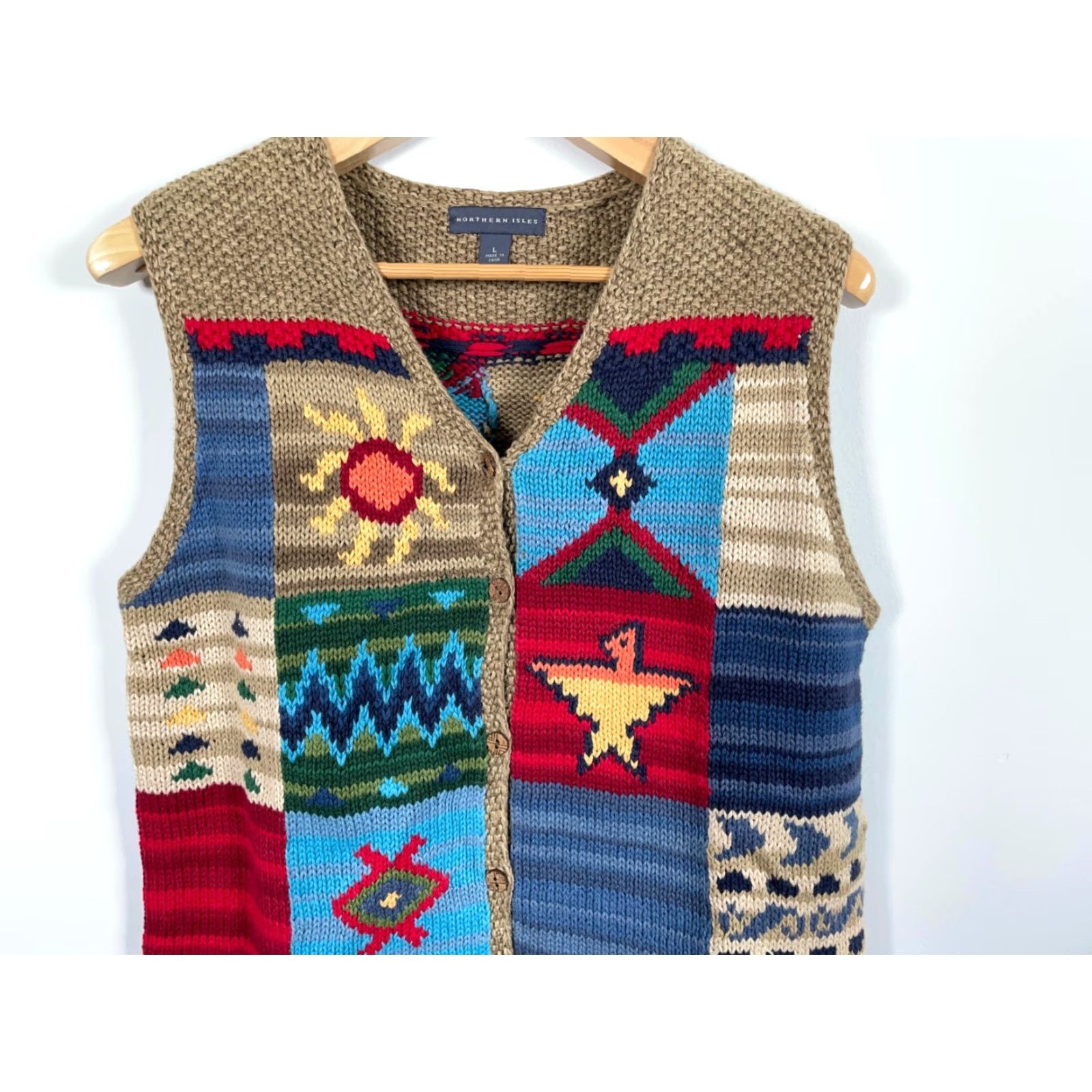 Vintage VINTAGE Northern Isles Patchwork Sweater Vest Women's Large Tribal Aztec Southwestern Shirt Vest Beige 90s Retro Knit Geometric Patchwork Size L / US 10 / IT 46 - 4 Thumbnail