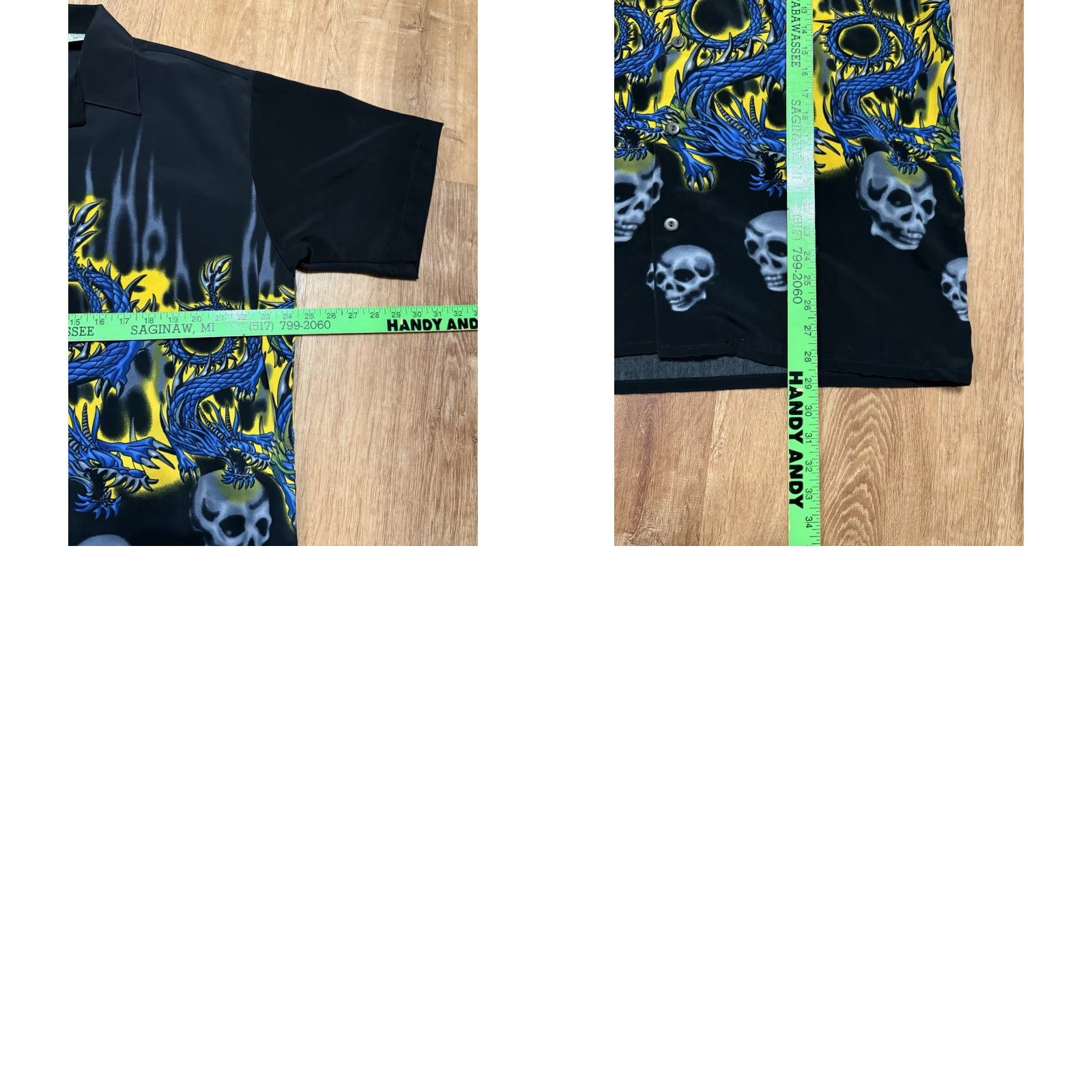 Vintage VINTAGE Ocean Current Dragon Skulls Tribal Hawaiian Shirt Mens Medium Black Yellow Blue Shirt Mens Regular Short Sleeve Button-Up Collared Crew/Collar Size US M / EU 48-50 / 2 - 8 Thumbnail