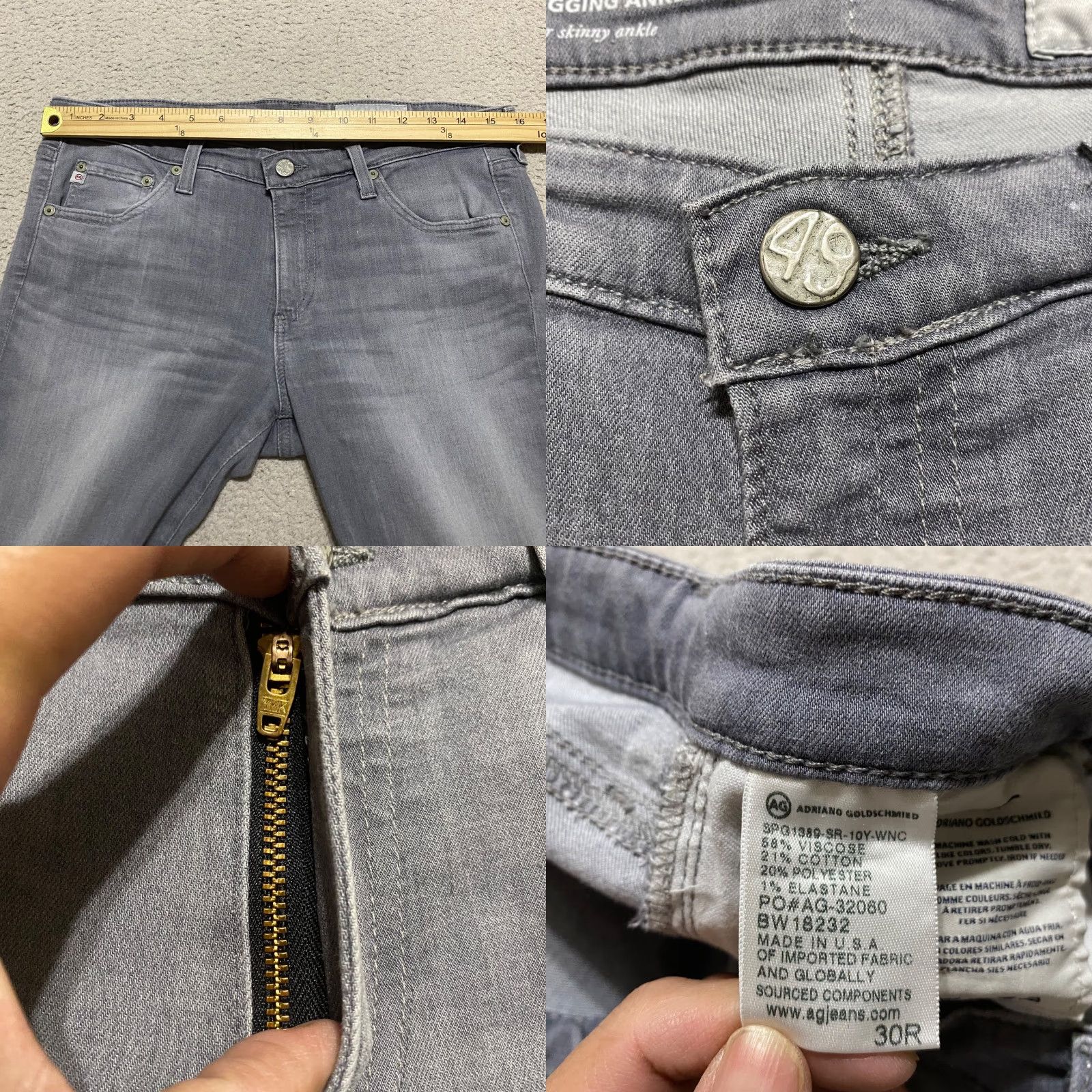 Denime AG Adriano Goldschmied Jeans Womens 30 Gray Medium Wash Jegging Denim 5-Pocket Stretch Size 30" / US 8 / IT 44 - 8 Thumbnail