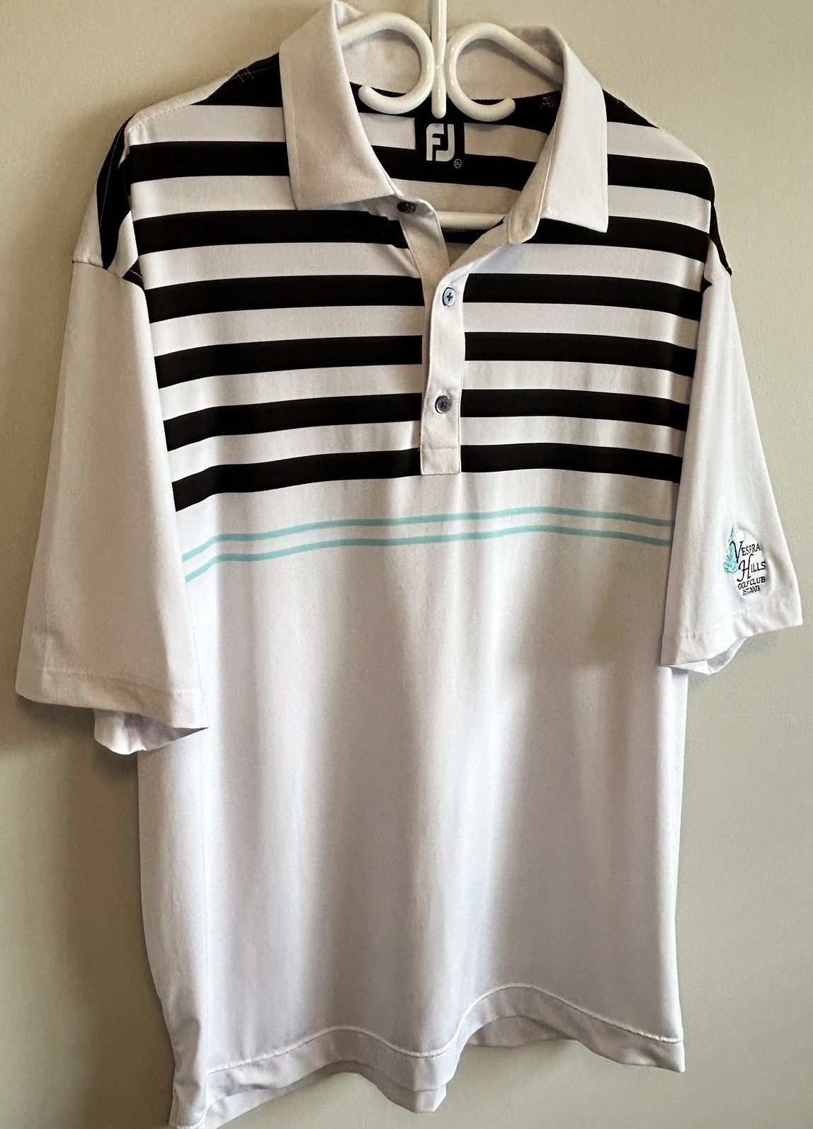 Footjoy Footjoy Men’s White & Black Stripped Golf Polo Shirt Size US XXL / EU 58 / 5 - 2 Thumbnail