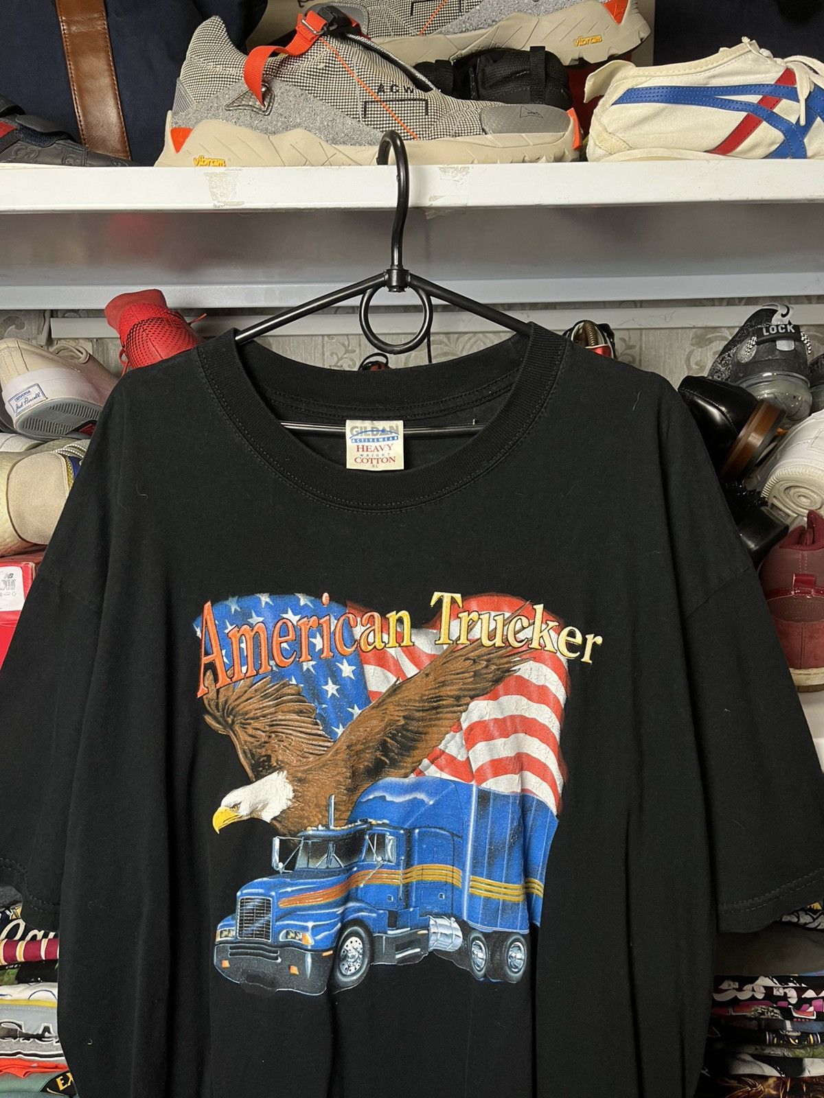 Gildan Vintage American Trucker T-Shirt 90s Flag Trucking Size US XL / EU 56 / 4 - 2 Thumbnail