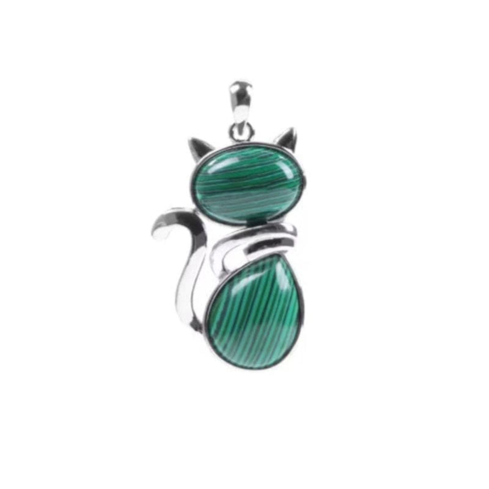 Other Malachite Synthetic Stone Cat Pendant - Platinum Plated 50mm Size ONE SIZE - 1 Thumbnail