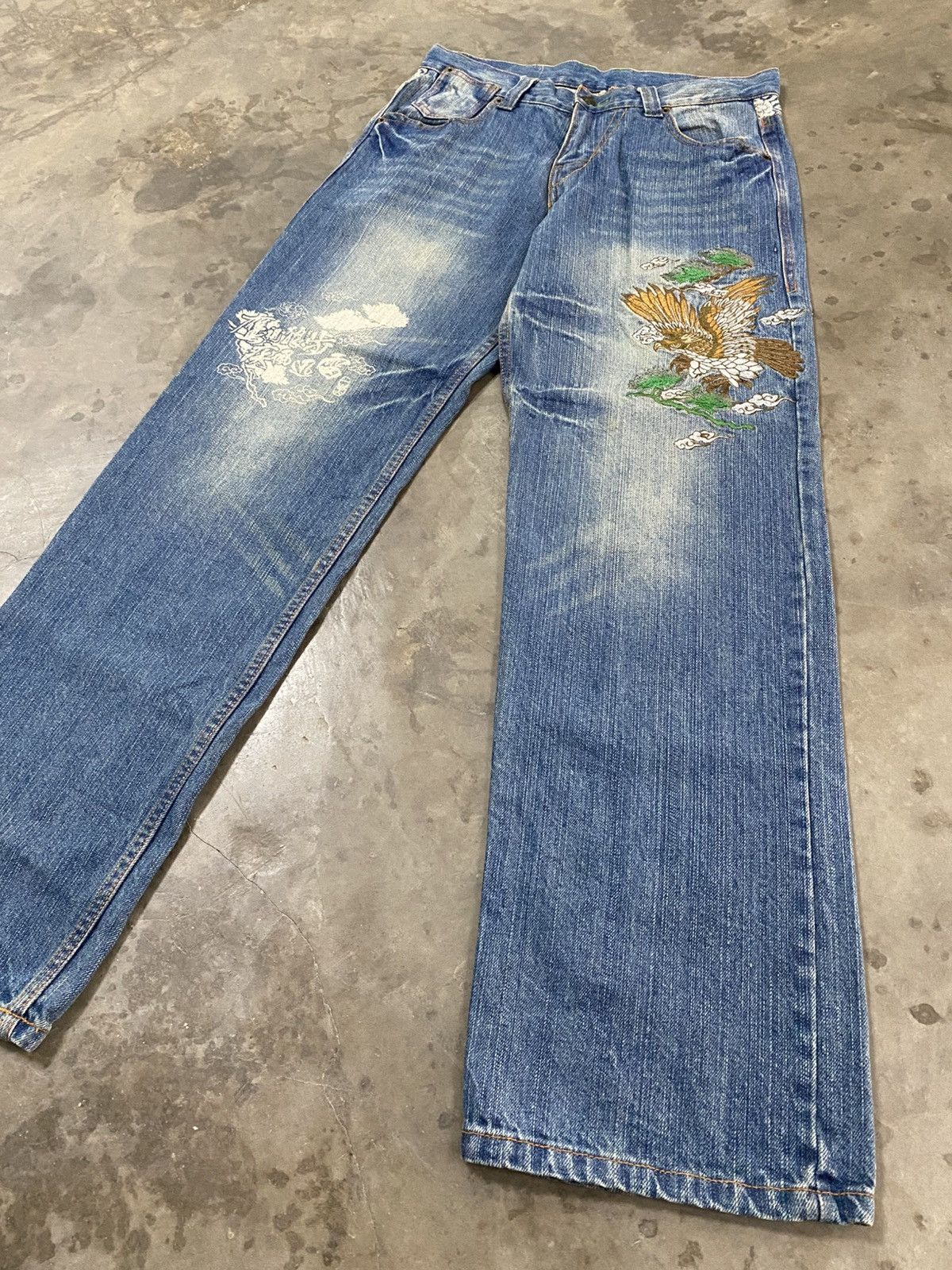 Dragonfly × Hysteric Glamour × Japanese Brand Baggy Jeans Japanese Karakuri Embroidered Eagle @239act Size US 30 / EU 46 - 2 Thumbnail