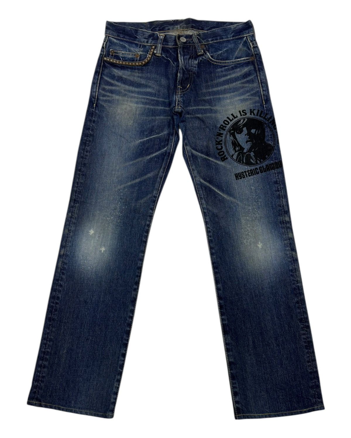 Hysteric Glamour × Japanese Brand × Undercover Hysteric Glamour Rock N Roll Is Killing Me Studded Jeans Size US 29 - 2 Thumbnail