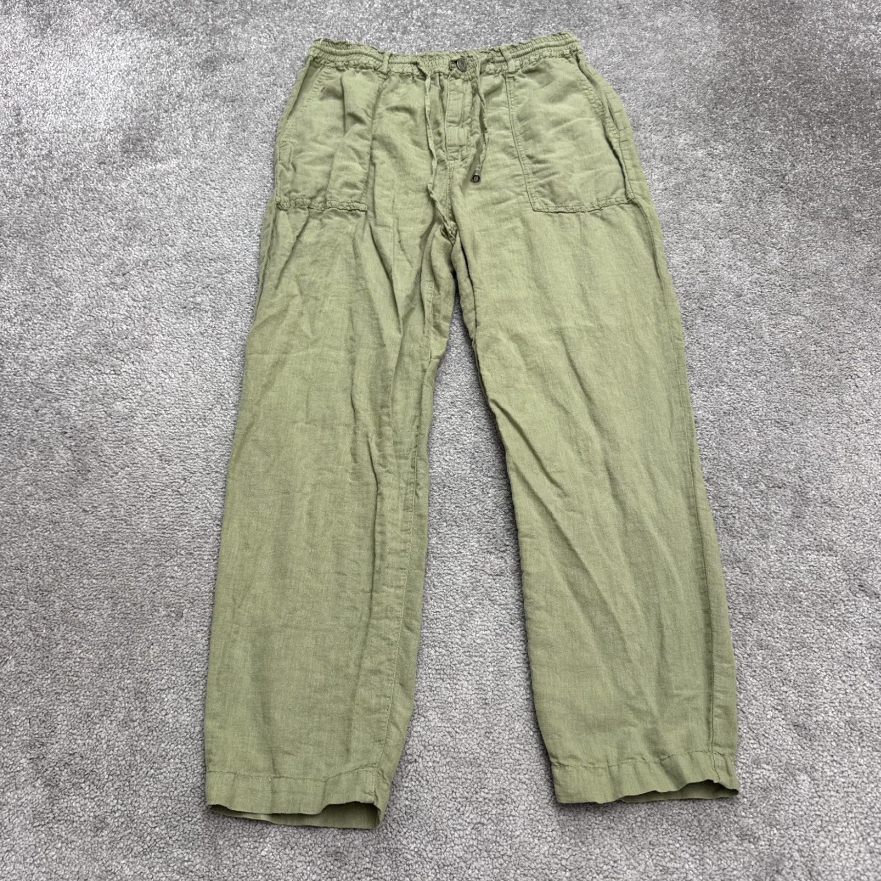 Zara Zara Pants Womens Linen Ankle Straight Leg Elastic Waist Green Medium Casual Travel Size 32" / US 10 / IT 46 - 2 Thumbnail