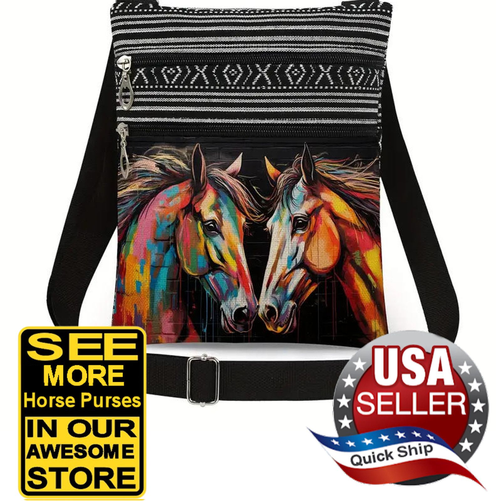 Other Two Rainbow-Colored Horses Oil Crossbody Shoulder Bag Size ONE SIZE - 1 Thumbnail