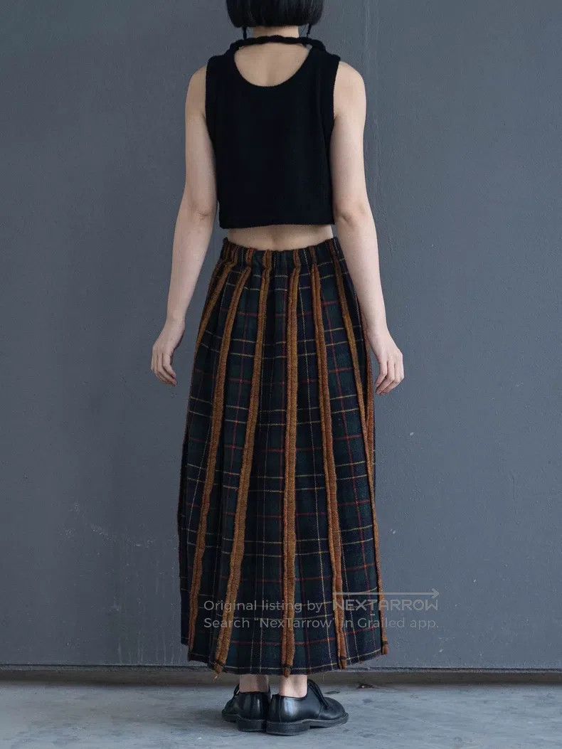 Comme des Garcons Comme Des Garcons Brown green check spliced half skirt Size 23" - 2 Thumbnail
