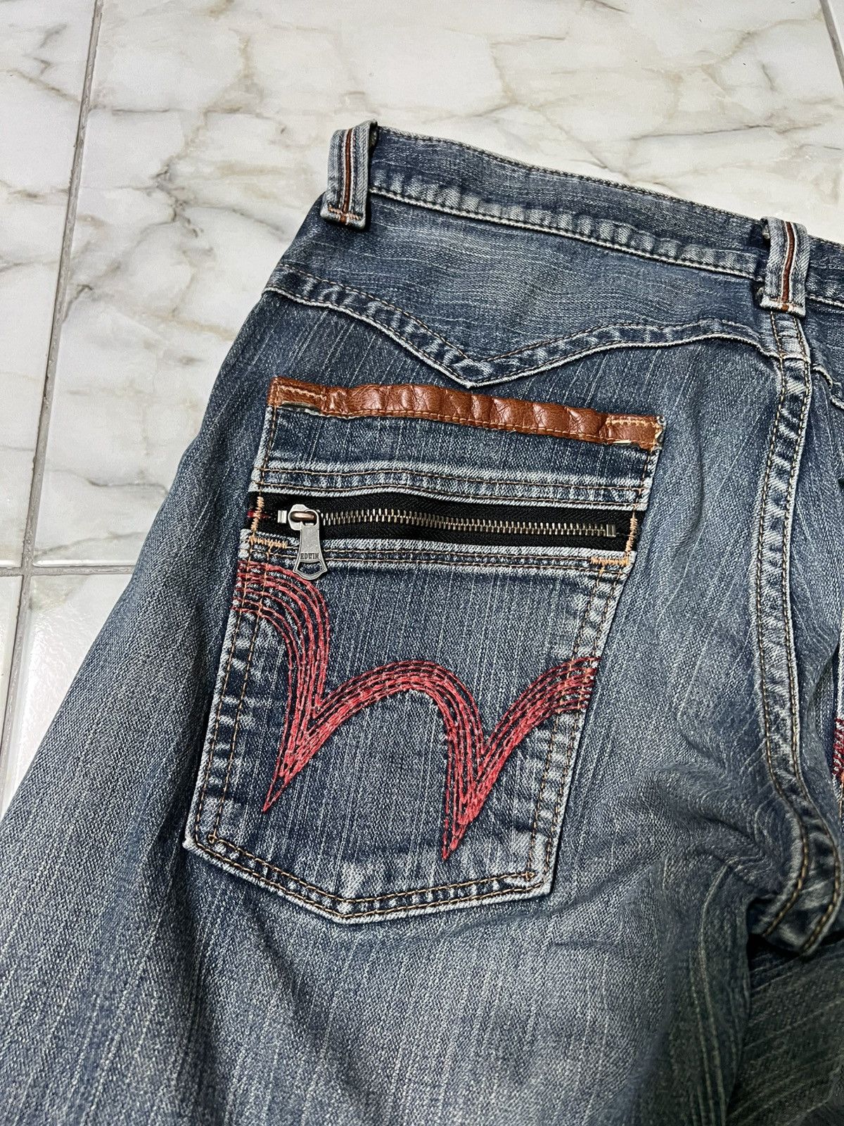 Edwin 💥Baggy💥Vintage Edwin Blue Trip Washed Distress Jean Size US 34 / EU 50 - 17 Thumbnail