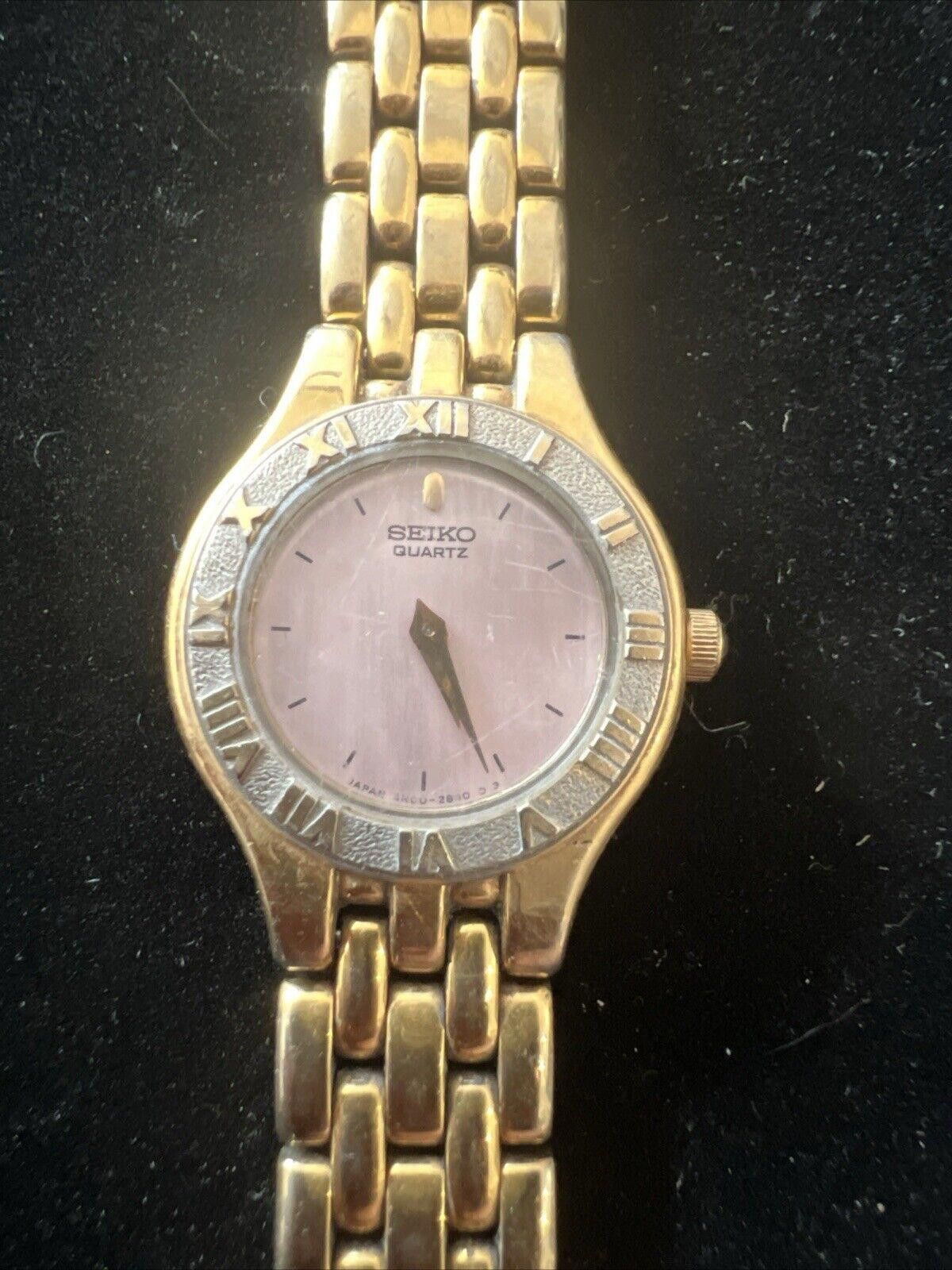 Seiko Vintage Seiko Ladies Quartz Watch Pink Face New Battery Size ONE SIZE - 1 Thumbnail