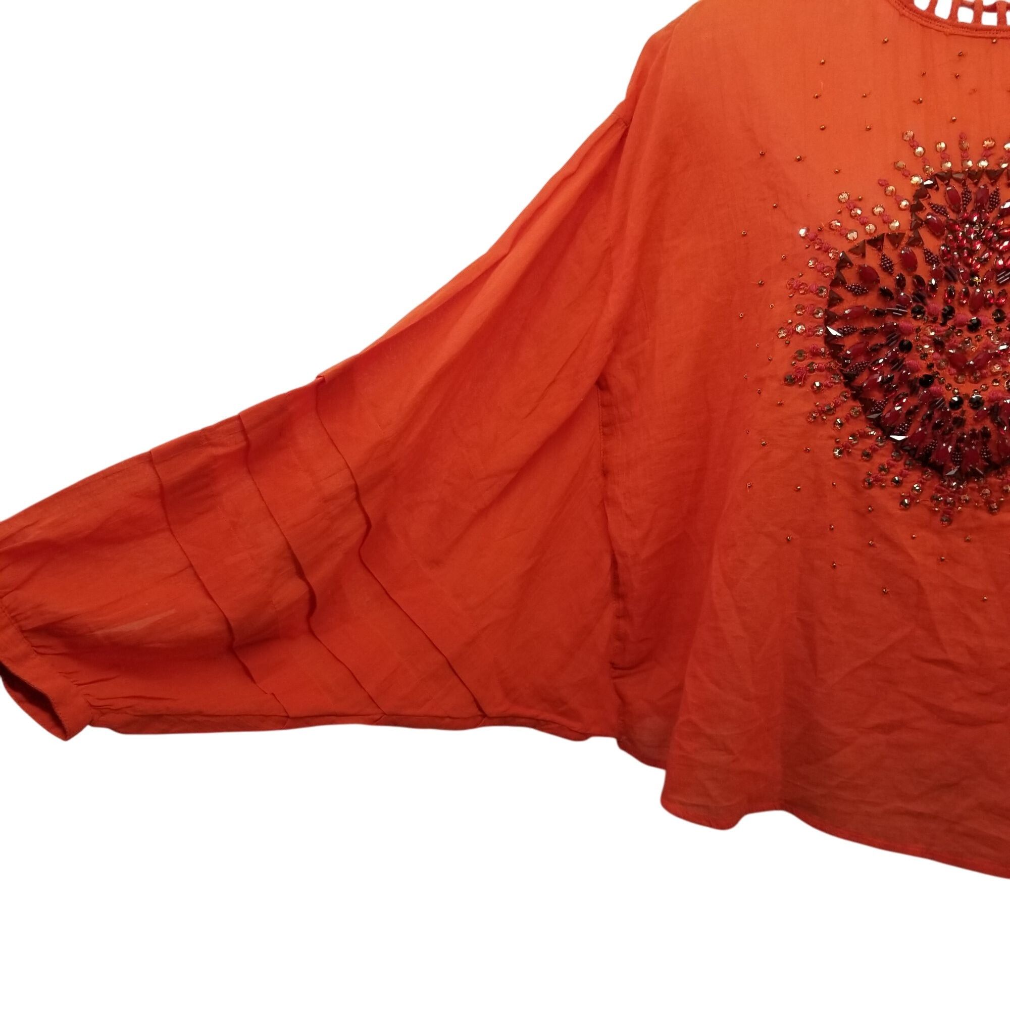 Free People Free People S Heart of Gold Orange Beaded Boho Top Semi Shee Size S / US 4 / IT 40 - 6 Thumbnail