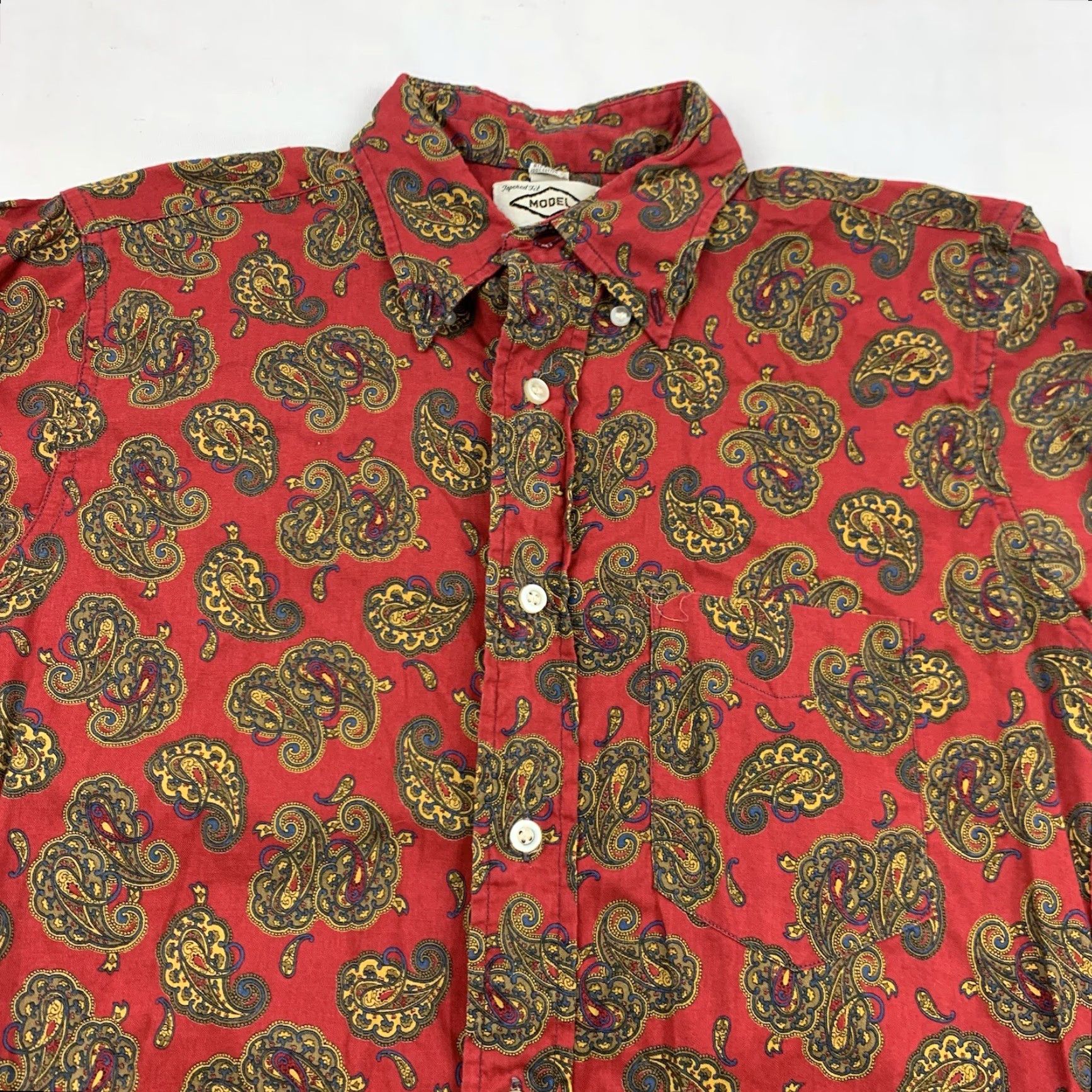 Vintage VINTAGE Model Women's Button-Up Shirt 16 Red Paisley Long Sleeve 70s Classic Size XXL / US 16-18 / IT 52-54 - 2 Thumbnail