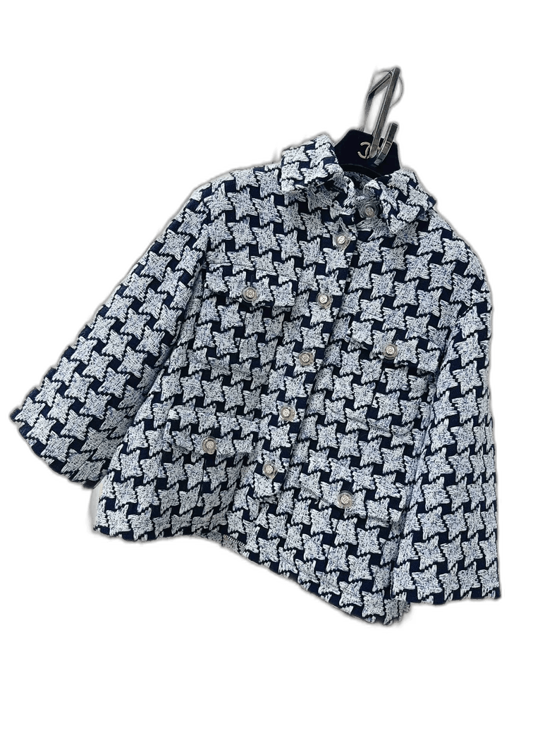 Chanel Chanel 19B Blue White Houndstooth Tweed Jacket Size XS / US 0-2 / IT 36-38 - 1 Thumbnail