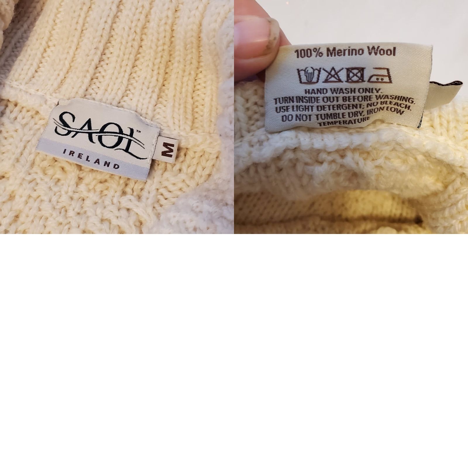 Vintage SAOL Sweater Mens M Cable-Knit Aran Fisherman Wool Merino 1/2 Zip Collared Cream Knitwear Pullover Vintage: No Size US M / EU 48-50 / 2 - 9 Thumbnail