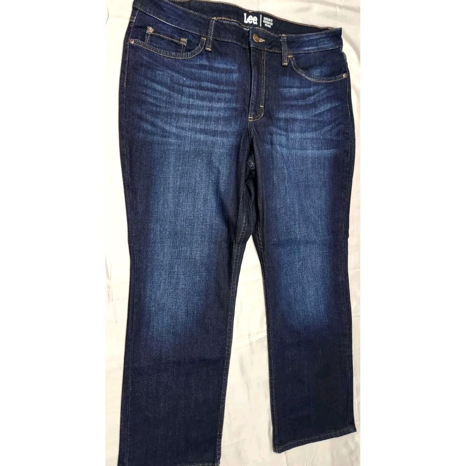 Lee LEE Jeans Women 16 Petite Straight Leg Mid Rise Dark Wash Stretch Denim Size 38" / US 16 / IT 52 - 3 Thumbnail