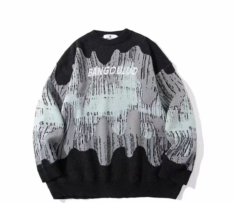 Japanese retro creative graffiti round neck knitted sweater