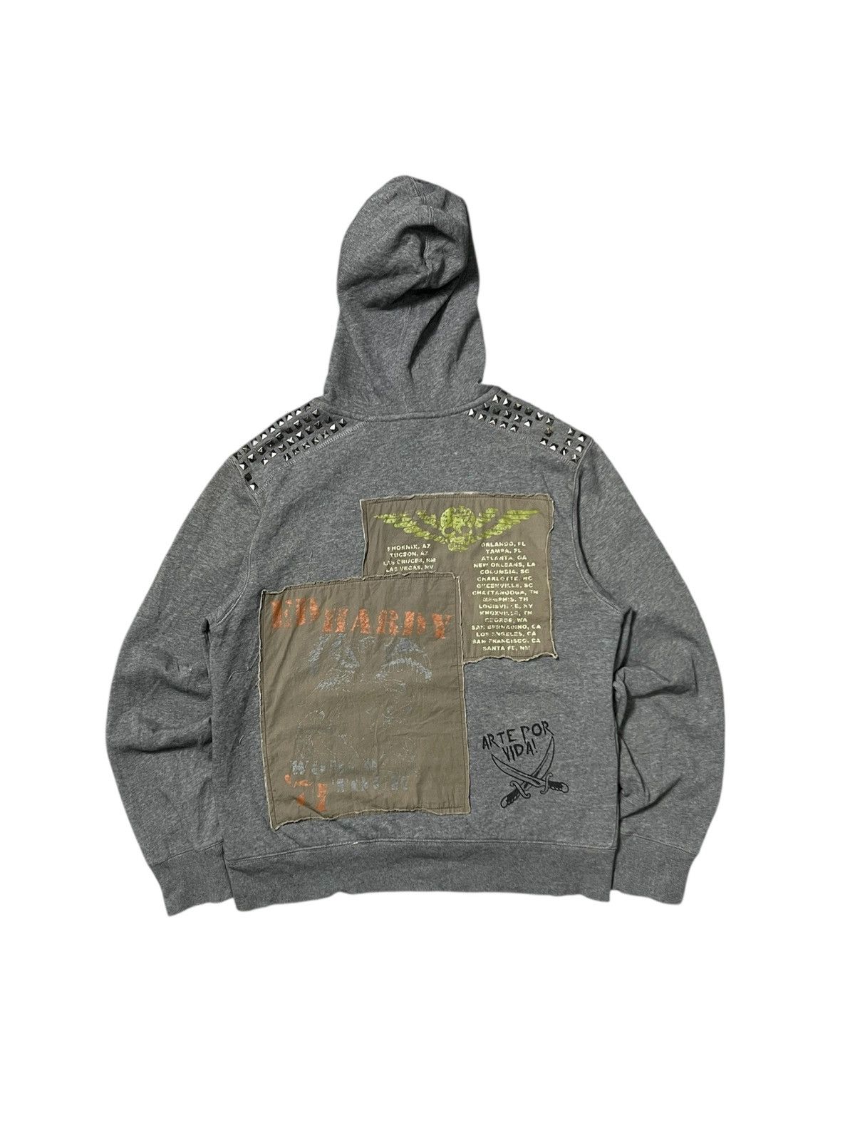 Ed Hardy 2000s ED HARDY PUNK STYLE STUDDED ZIPPER HOODIE Size US L / EU 52-54 / 3 - 2 Thumbnail