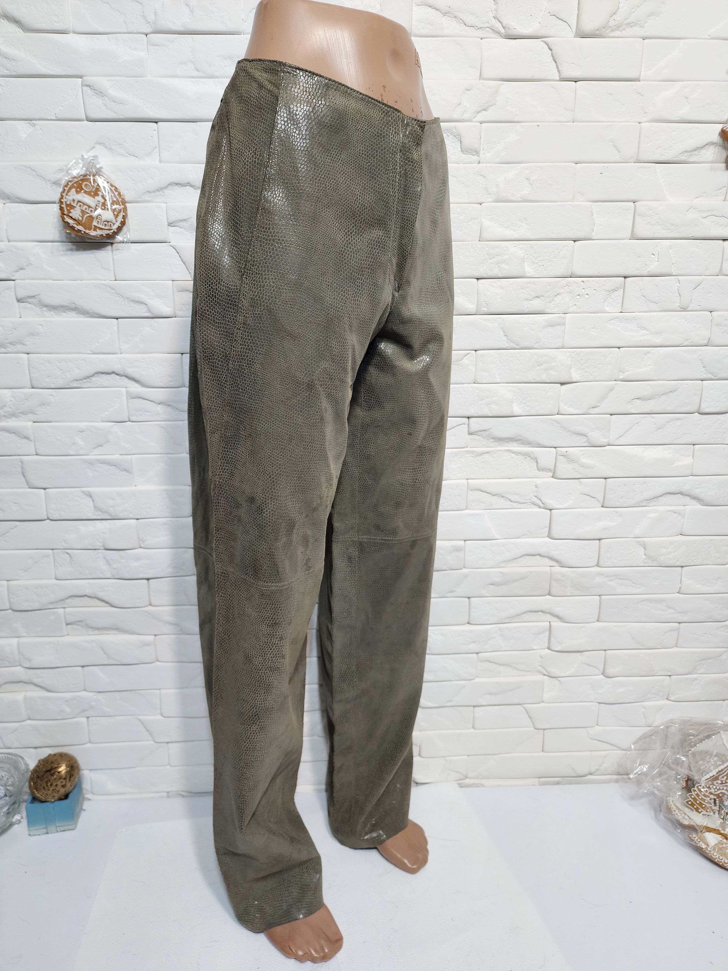 Other Gray Leather Pants: Women's Fitted Genuine Leather Trousers Size 31" - 4 Thumbnail