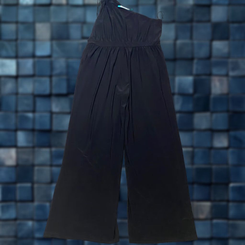 Vintage Kaileigh Jumpsuit Women 1X Plus One Shoulder Knit Black Solid Wide-Leg Summer Spring Fall Womens Size 40" / US 18 - 1 Thumbnail