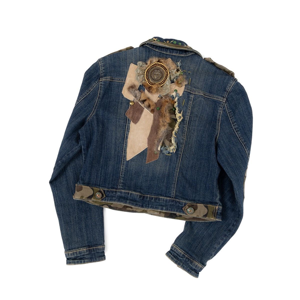 Vintage Rosa & Rose Vintage Denim Jacket Blue Embellished Patchwork Size XL / US 12-14 / IT 48-50 - 4 Thumbnail