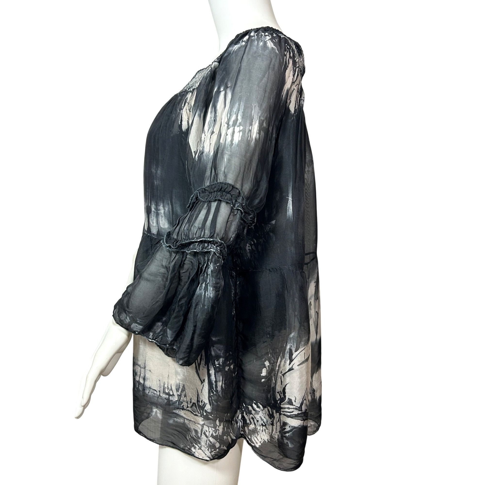 Other Tempo Paris Top M/L Black White Tie Dyed Long Sleeve Silk It Size M / US 6-8 / IT 42-44 - 2 Thumbnail