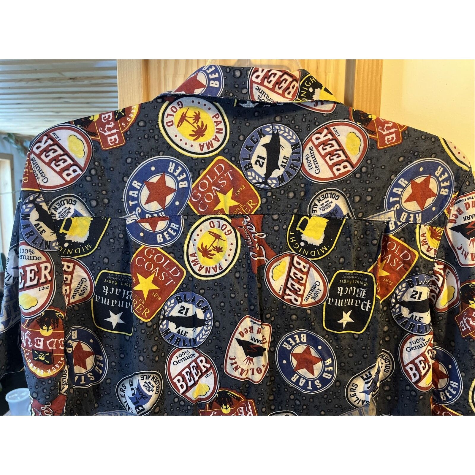 George George Men's Small 34-36 Gray Beer Print SS Rayon Shirt Size US S / EU 44-46 / 1 - 8 Thumbnail