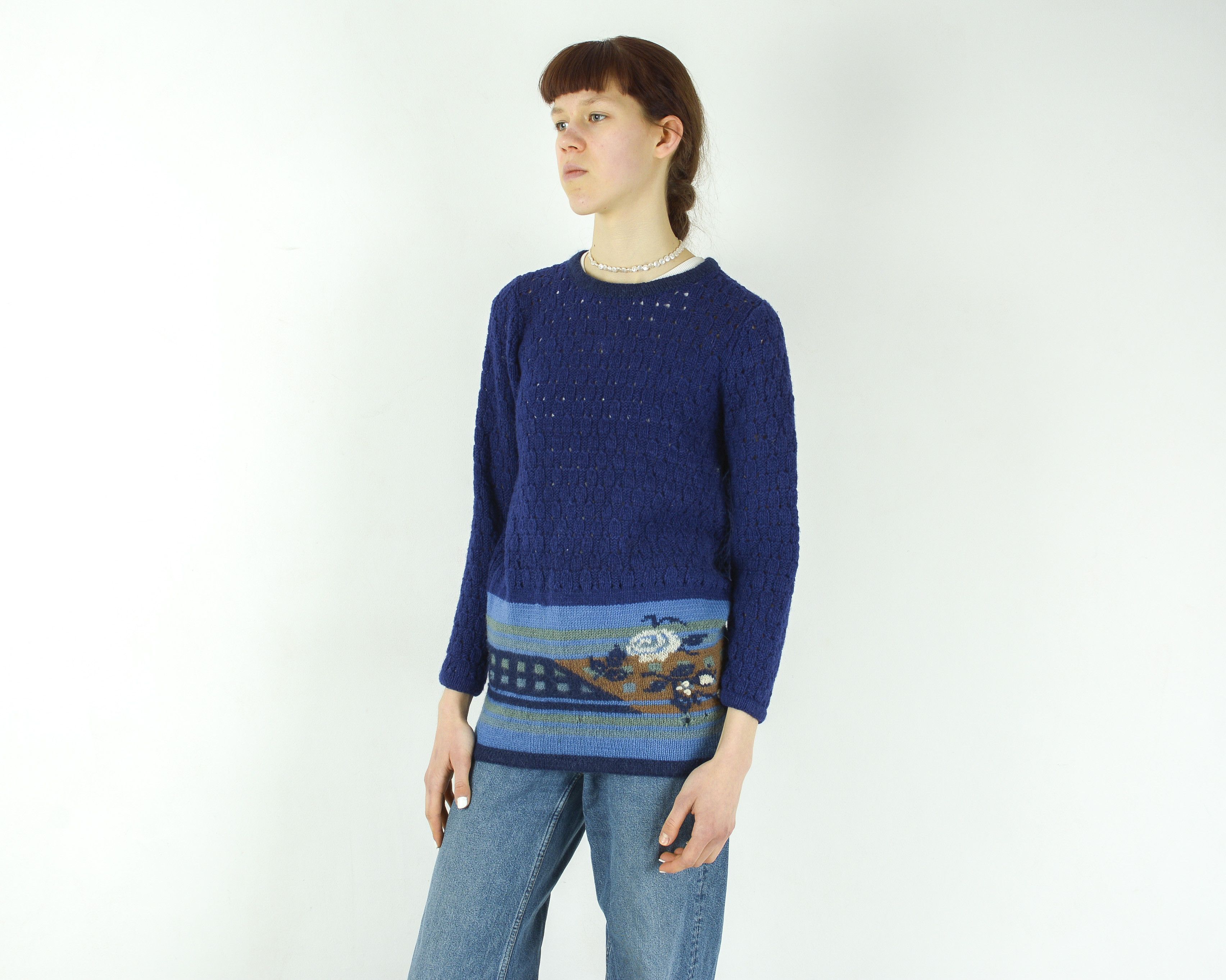 Handmade × Vintage Handmade Wool Sweater Pullover Jumper Knitted Winter Warm Size XS / US 0-2 / IT 36-38 - 2 Thumbnail