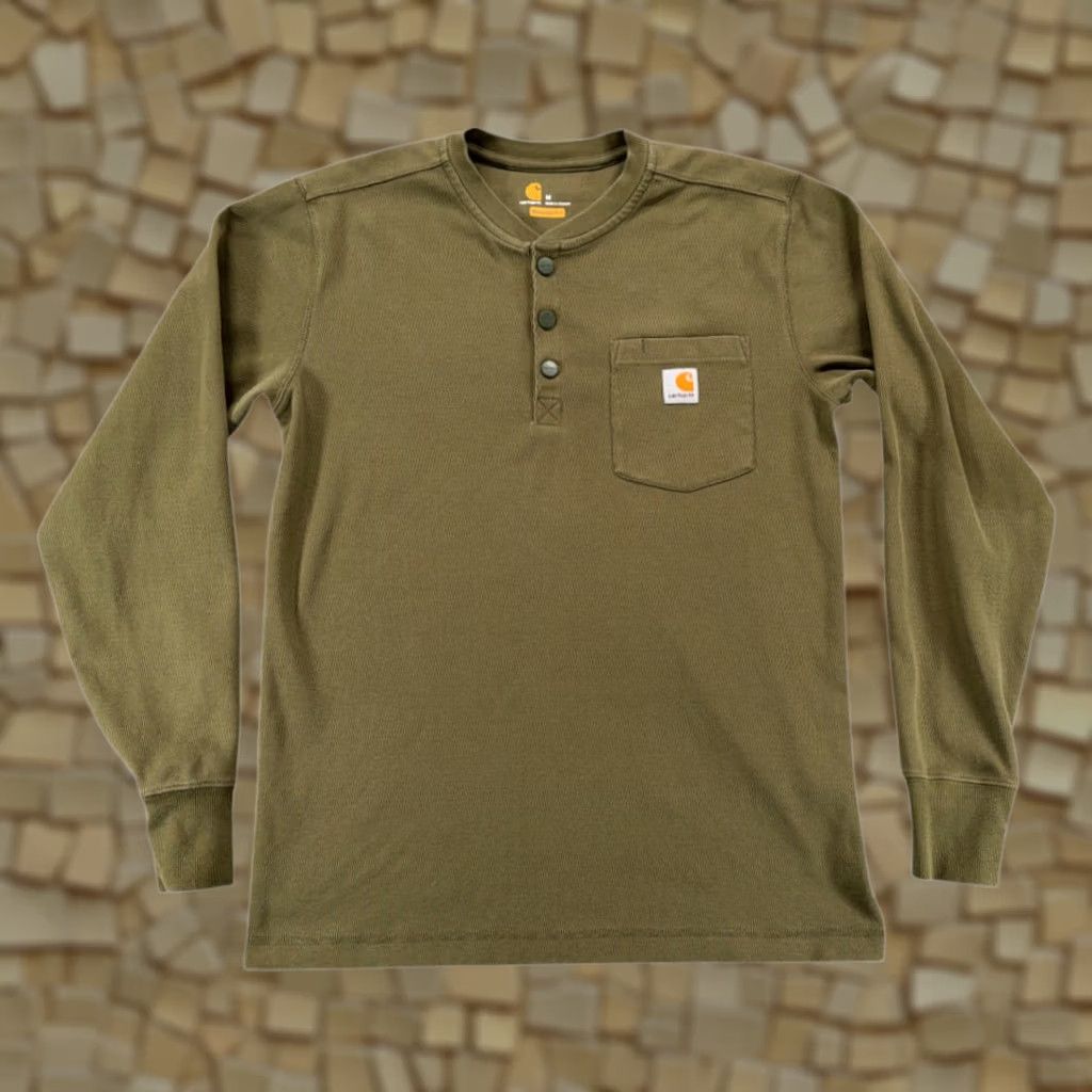 Carhartt Carhartt Shirt Adult MEDIUM Green Henley Snaps Long Sleeve Military Workwear Size US M / EU 48-50 / 2 - 1 Thumbnail