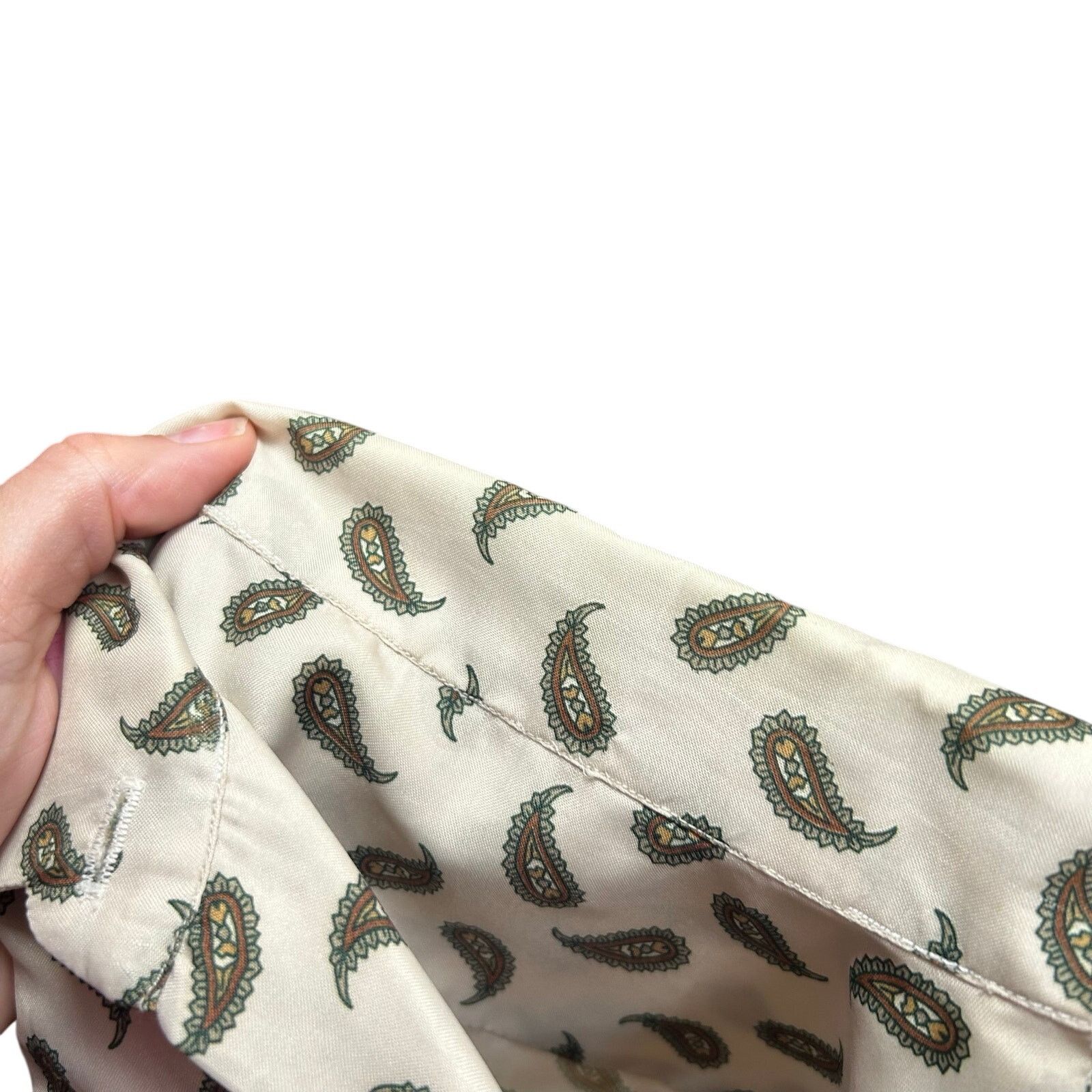 Handmade VTG 90s White Green Paisley Top Cloth Button Whimsigoth Boho Size M / US 6-8 / IT 42-44 - 21 Thumbnail
