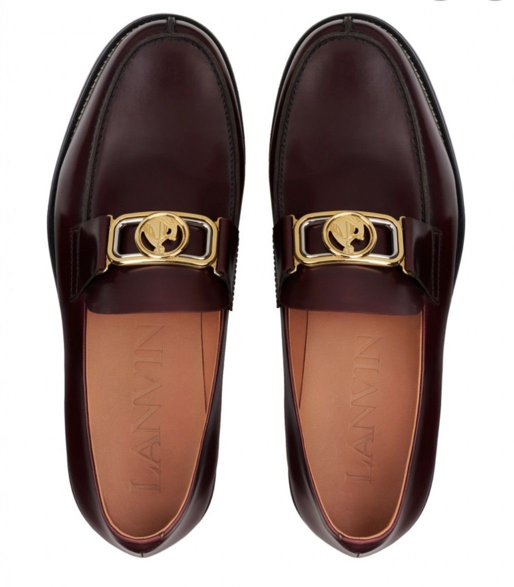 image of Lanvin Swan Metallic-Buckle Loafers - Unisex in Brown, Men's (Size 9)
