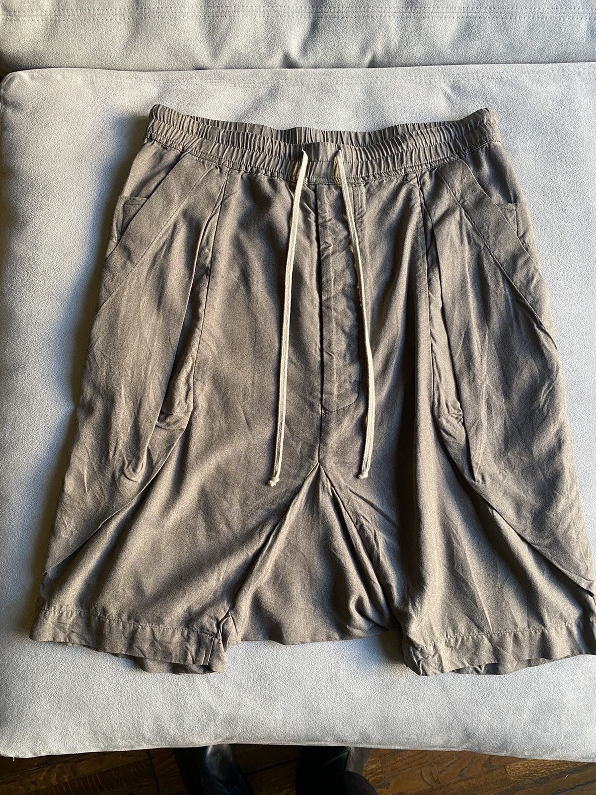 image of Rick Owens Ss11 Silk Pod Shorts in Dusty Olive, Men's (Size 32)