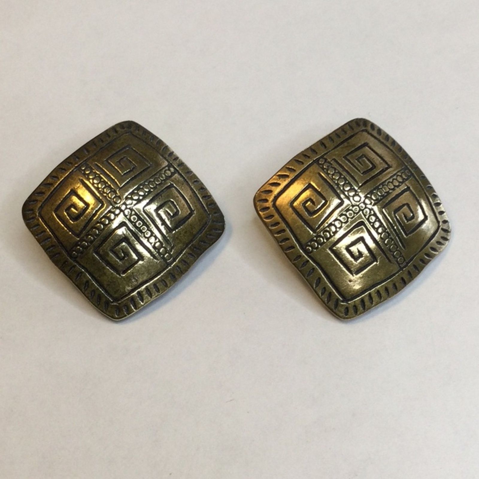 Other Vintage Modernist Bronze Tribal Aztec Design ClipOn Earrings Size ONE SIZE - 2 Thumbnail