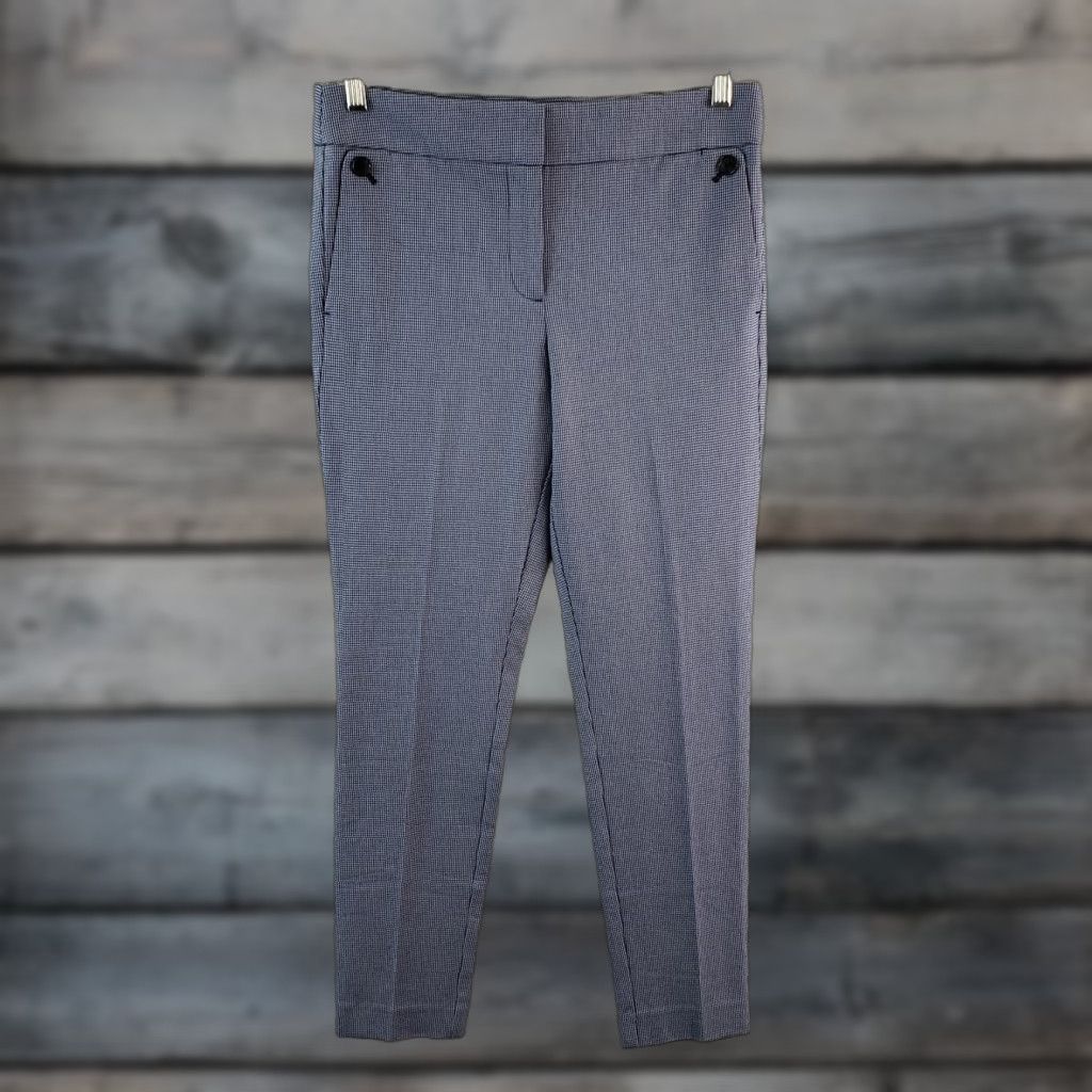 Ann Taylor Ann Taylor LOFT Marisa Pants Womens Sz 6 Blue Houndstooth Mid Rise Cotton Blend Size 28" / US 6 / IT 42 - 1 Thumbnail