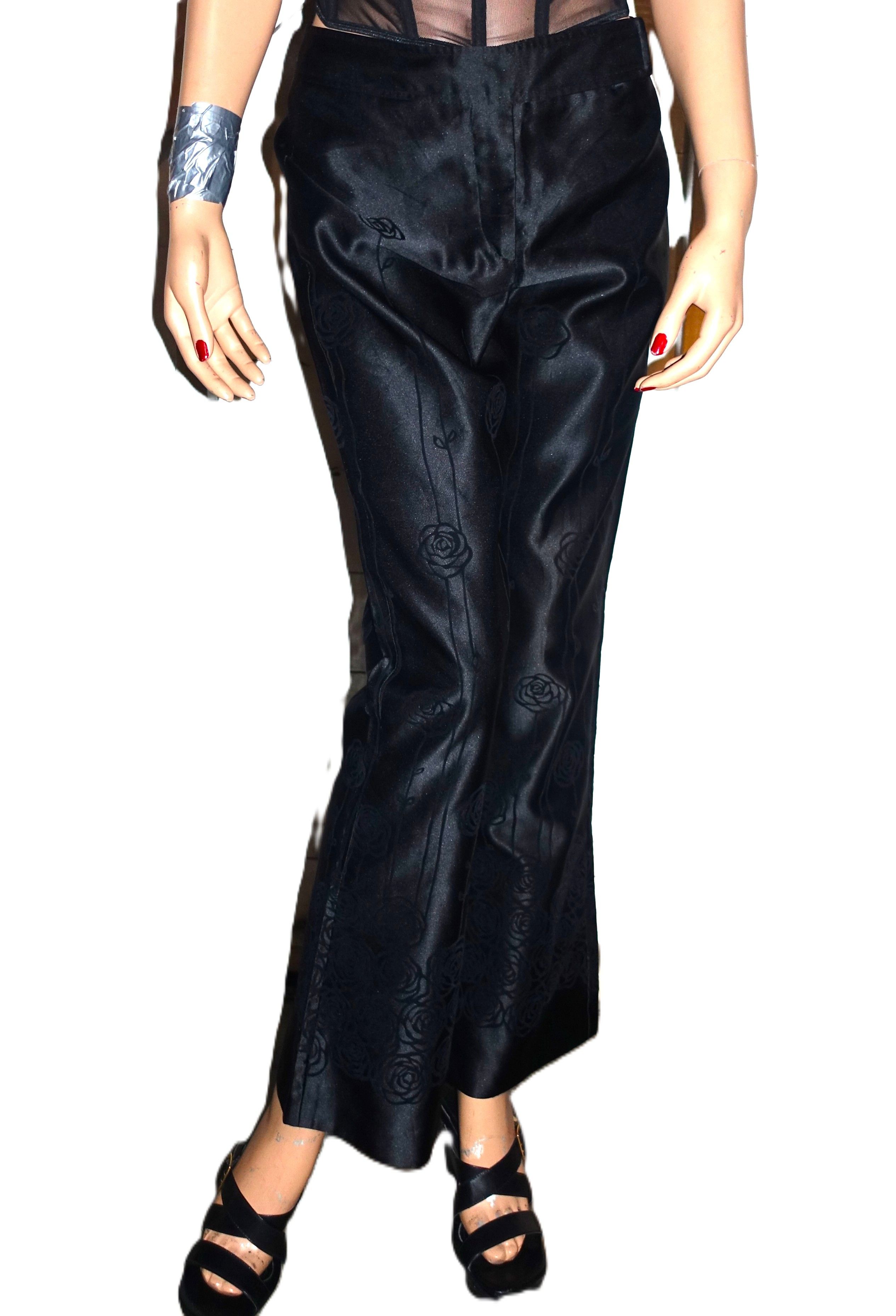 Vintage F.l. Malik Black Shiny Rose Pants 4 Size 28" / US 6 / IT 42 - 1 Thumbnail