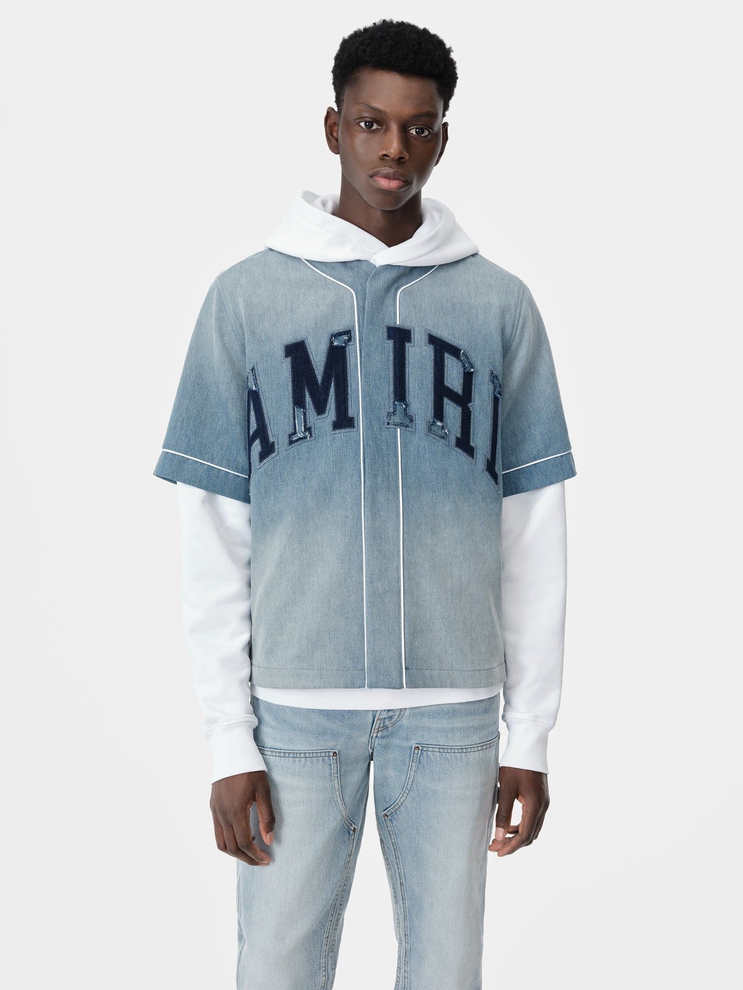 Amiri o1s1wg110725 Sunfaded Baseball Shirt in Blue Size US L / EU 52-54 / 3 - 3 Thumbnail