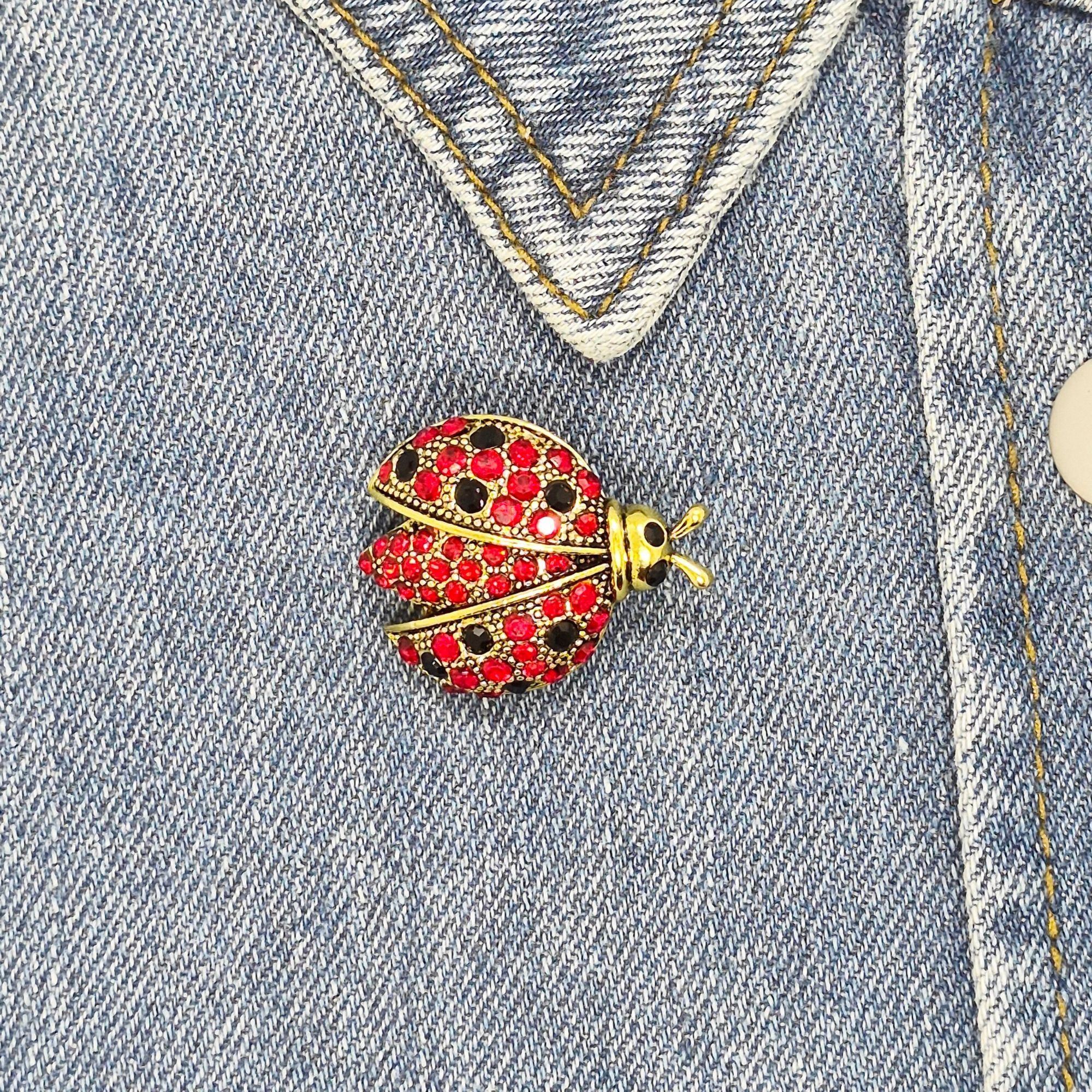 Other ⭐Vintage Style Ladybug Rhinestone Brooch Pin Red Gold Insect Size ONE SIZE - 3 Thumbnail