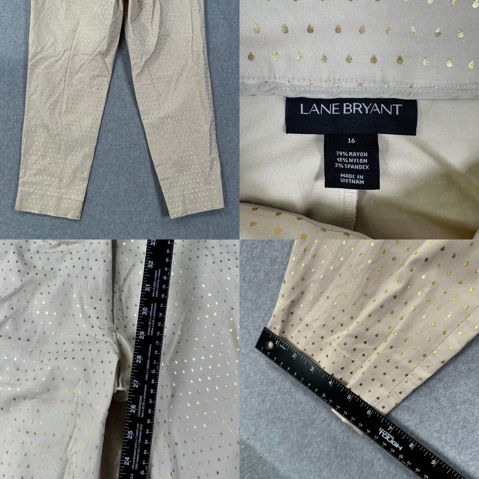 Vintage Lane Bryant Ankle Pants Beige Gold Women's 16 Skinny Flat Front Pull On Pockets Regular Inseam 29 Theme Classic Style Ankle Pants Size 38" / US 16 / IT 52 - 8 Thumbnail