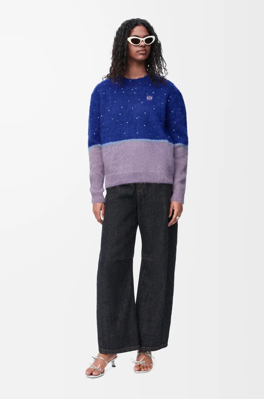 Loewe o1loc1c0525 Sweater In Mohair Blend in Navy Blue/Lilac Size XS / US 0-2 / IT 36-38 - 2 Thumbnail